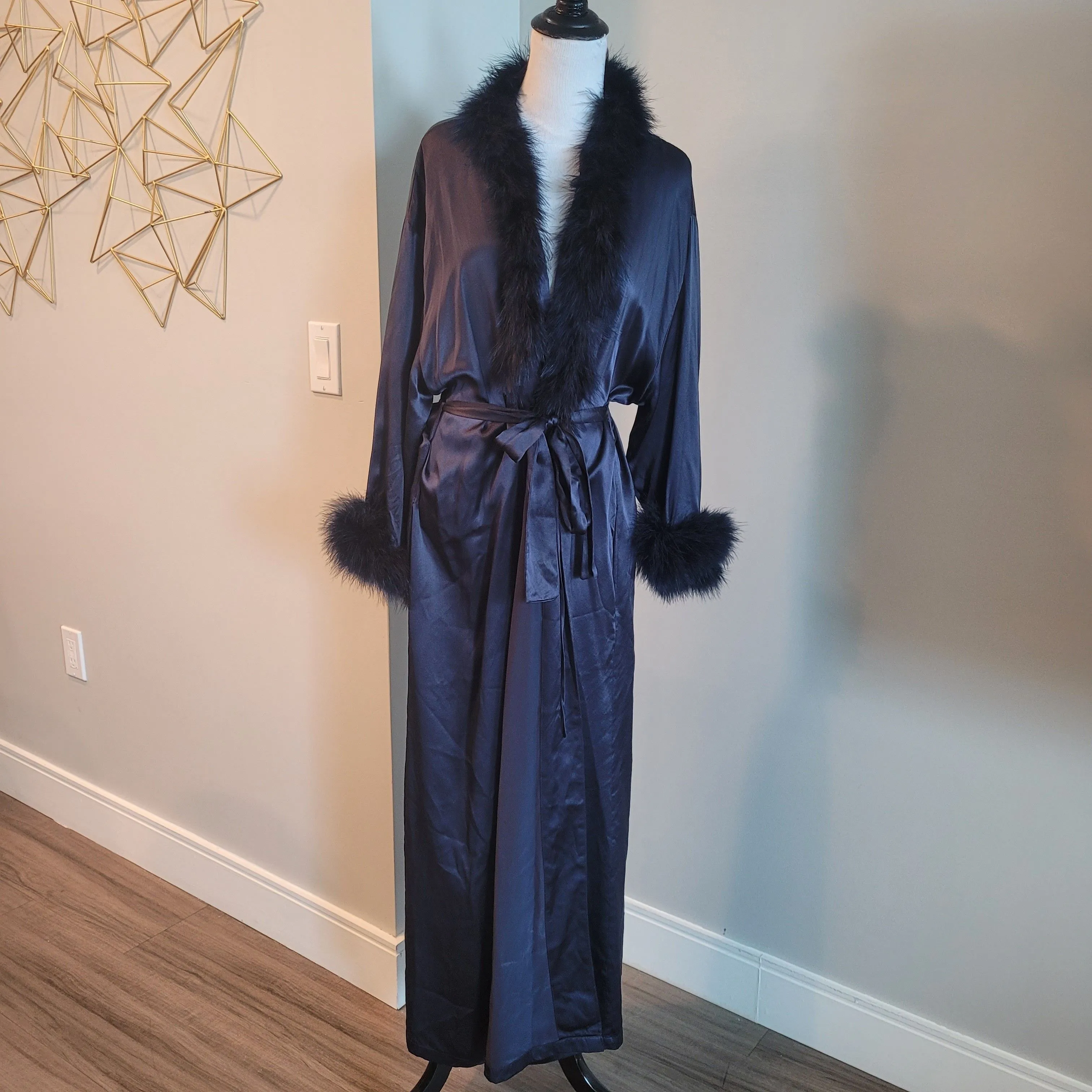 Product image for Valentino Designer Robe Ostrich Feather Silk Size L Blue