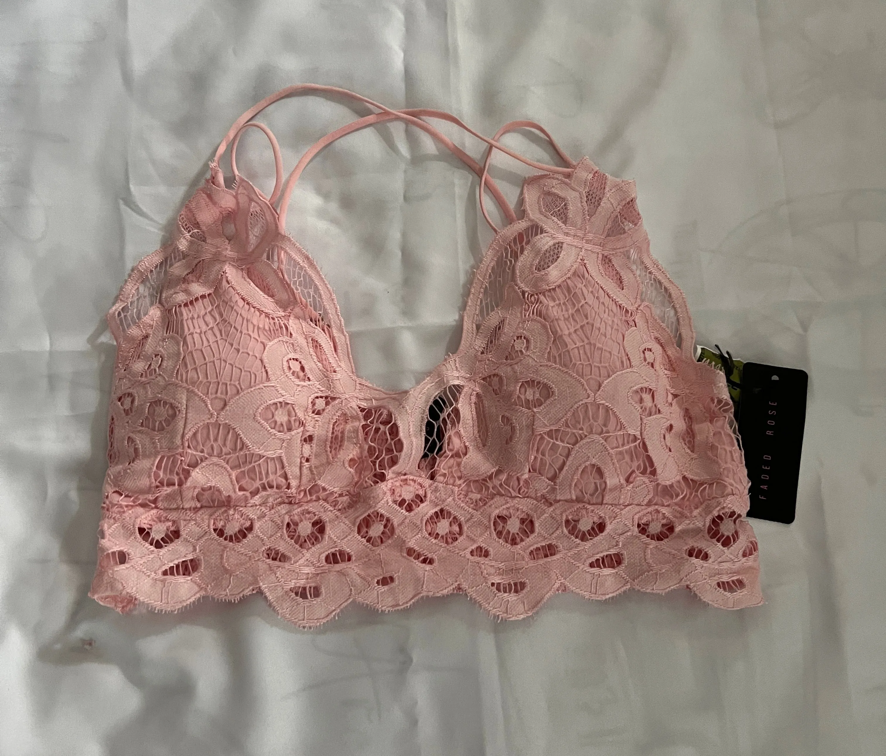 Product image for NWT Faded Rose Women’s Pink Eyelet  Cotton Bralette  Size Large