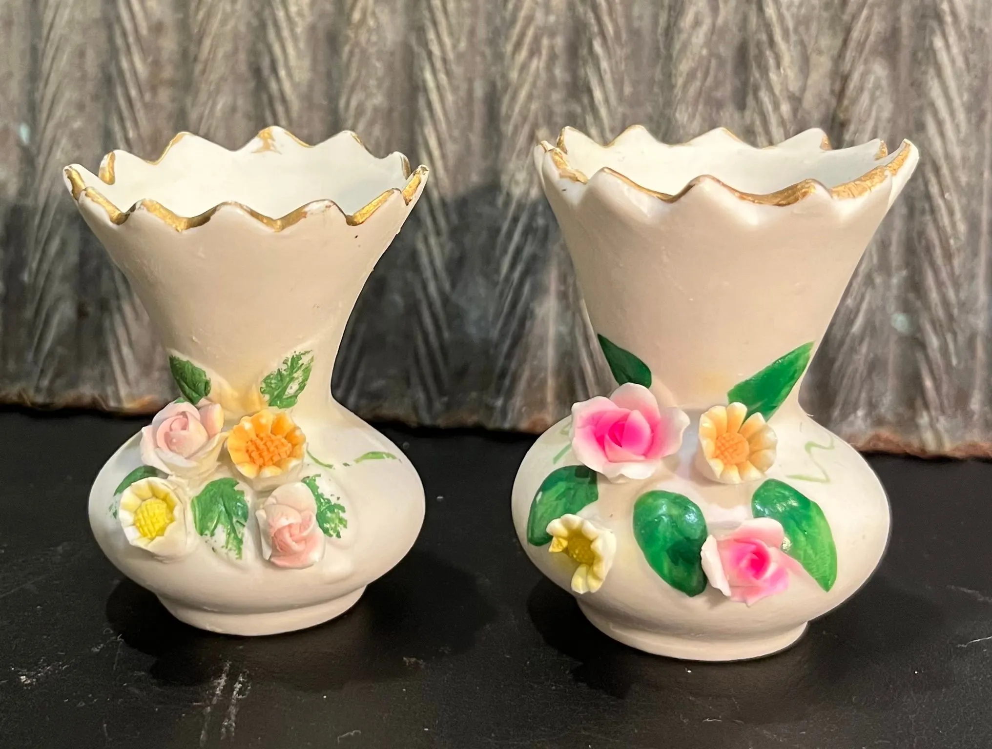 Product image for Vintage porcelain floral embossed small vases