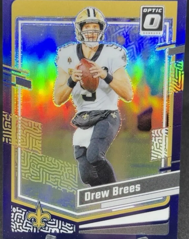 Product image for DREW BREES 2023 DONRUSS OPTIC PURPLE PRIZM SAINTS /50
