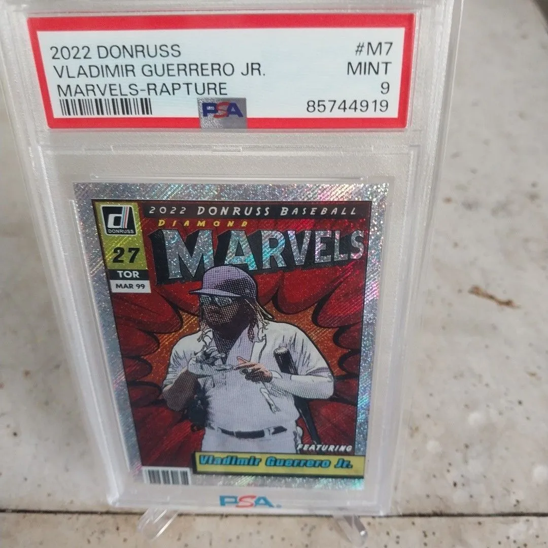 Product image for 2022 Panini Donruss Marvels Vladimir Guerrero Jr. M7 Marvels-Rapture PSA MINT 9