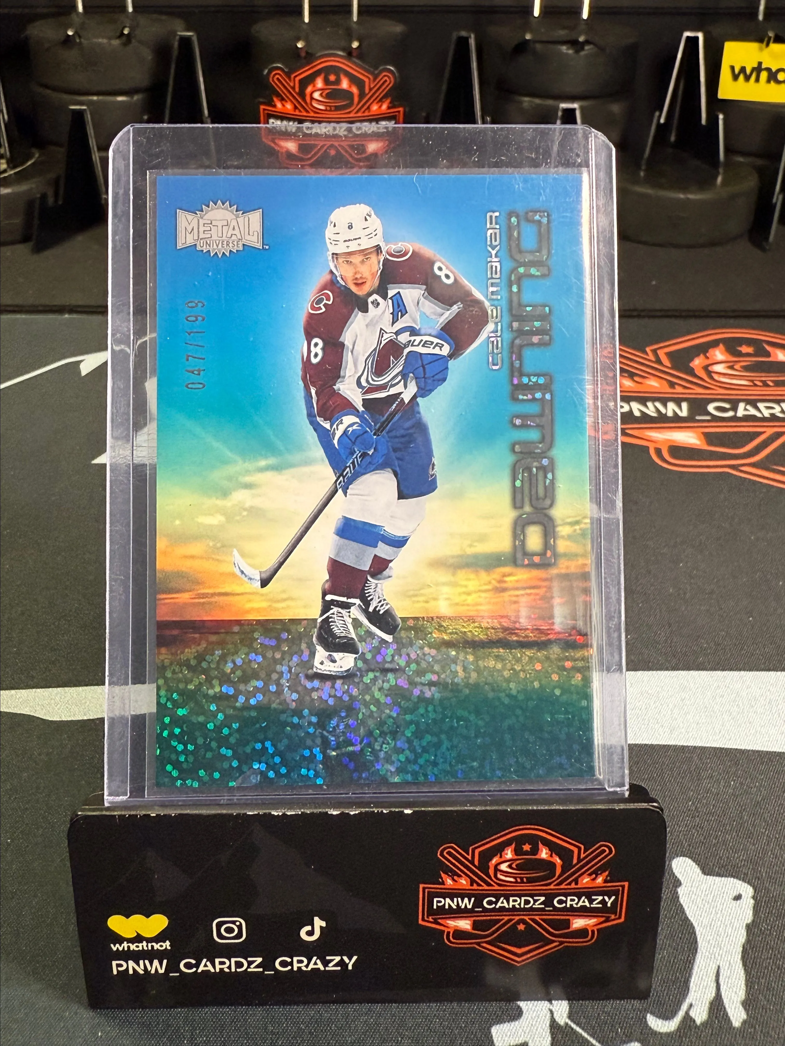 Product image for 2024-25 SkyBox Metal Universe #16 of 25 DW Cale Makar Dawning #/199