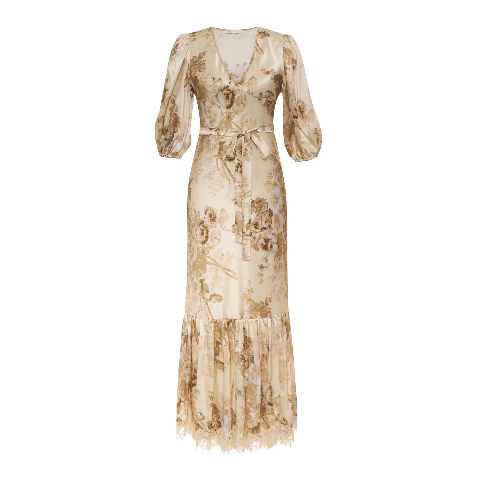 slim fit dress slacks Valentina Halterneck Long Silk Dress in Black and Gold Floral Toile, 4 main image 1