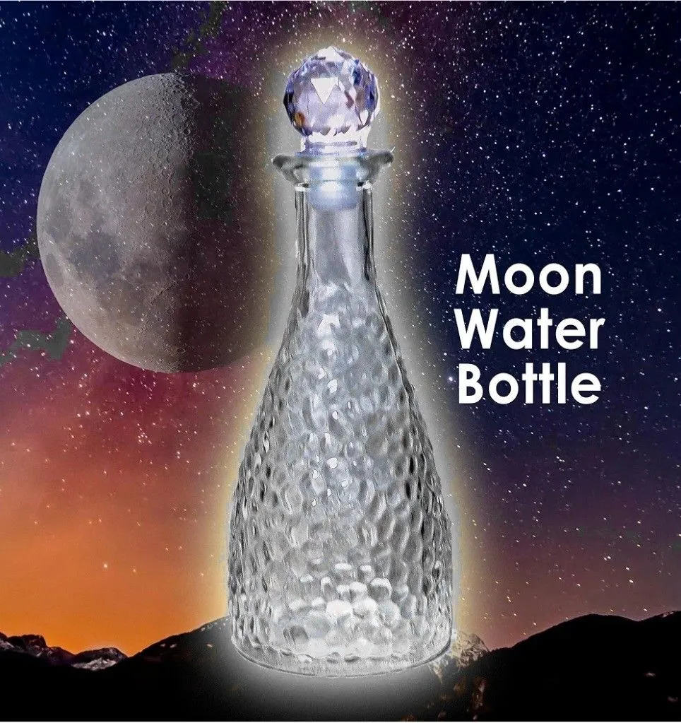 Product image for Decorative 7" X 3" Hammered Glass Bottle Decanter W/Stopper Top Moon Water Jar. This is a decorative