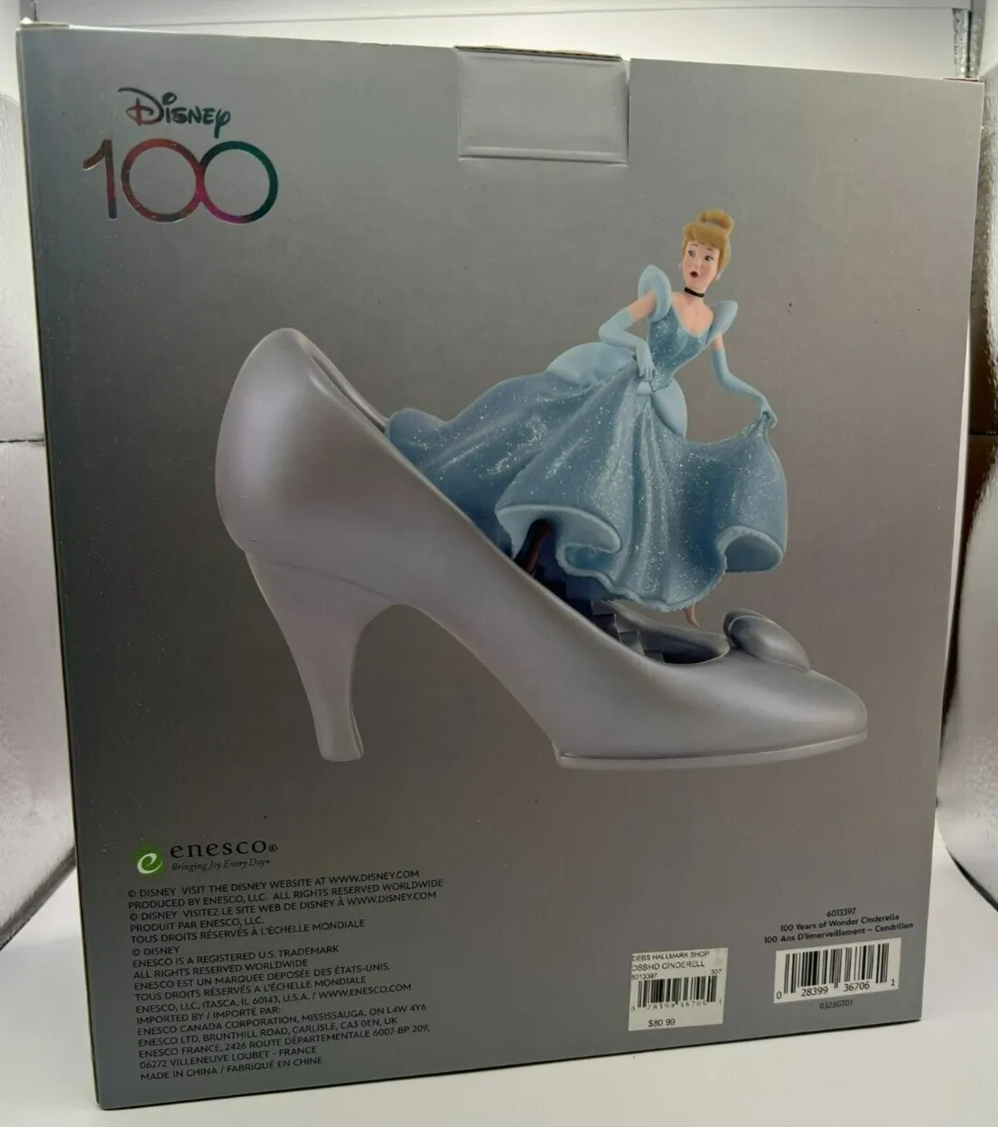 Product image for Disney 100 Years of Wonder Enesco Cinderella Shoe Figurine 7" - NEW
