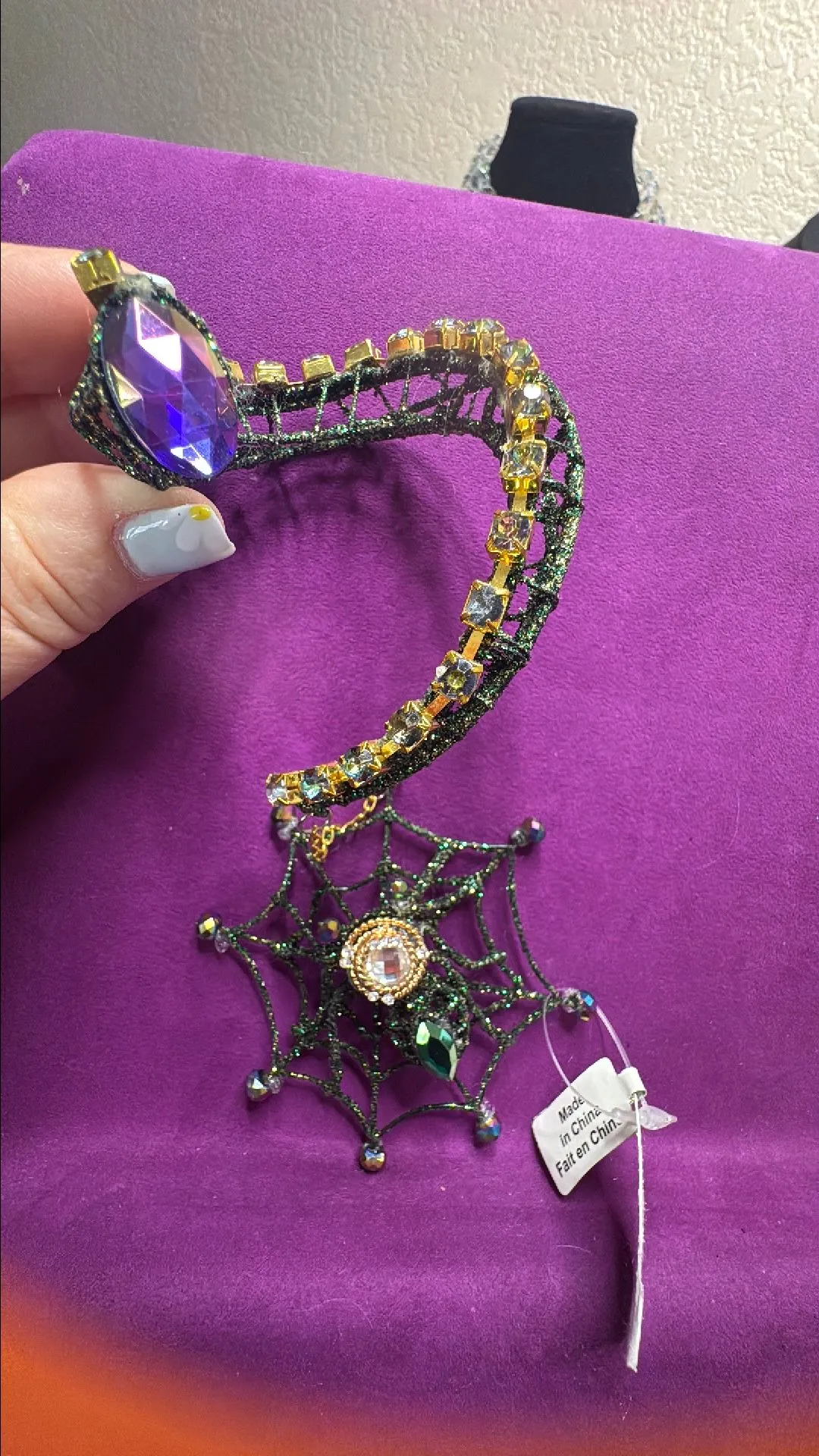 Product image for Katherine's Collection Green Wired Jeweled spider in Web