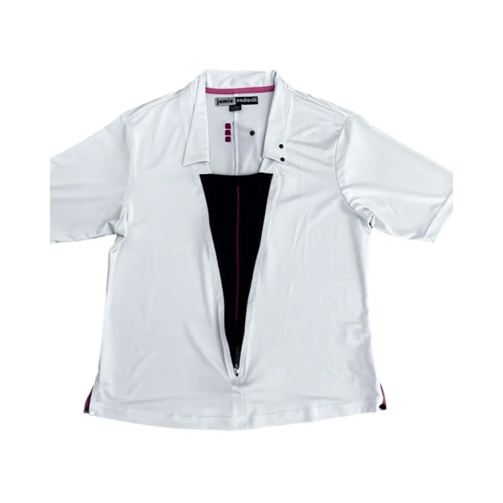 Product image for JAMIE SADOCK Women's Large Triangular Zipper Trim Golf Top - White/Black/Red