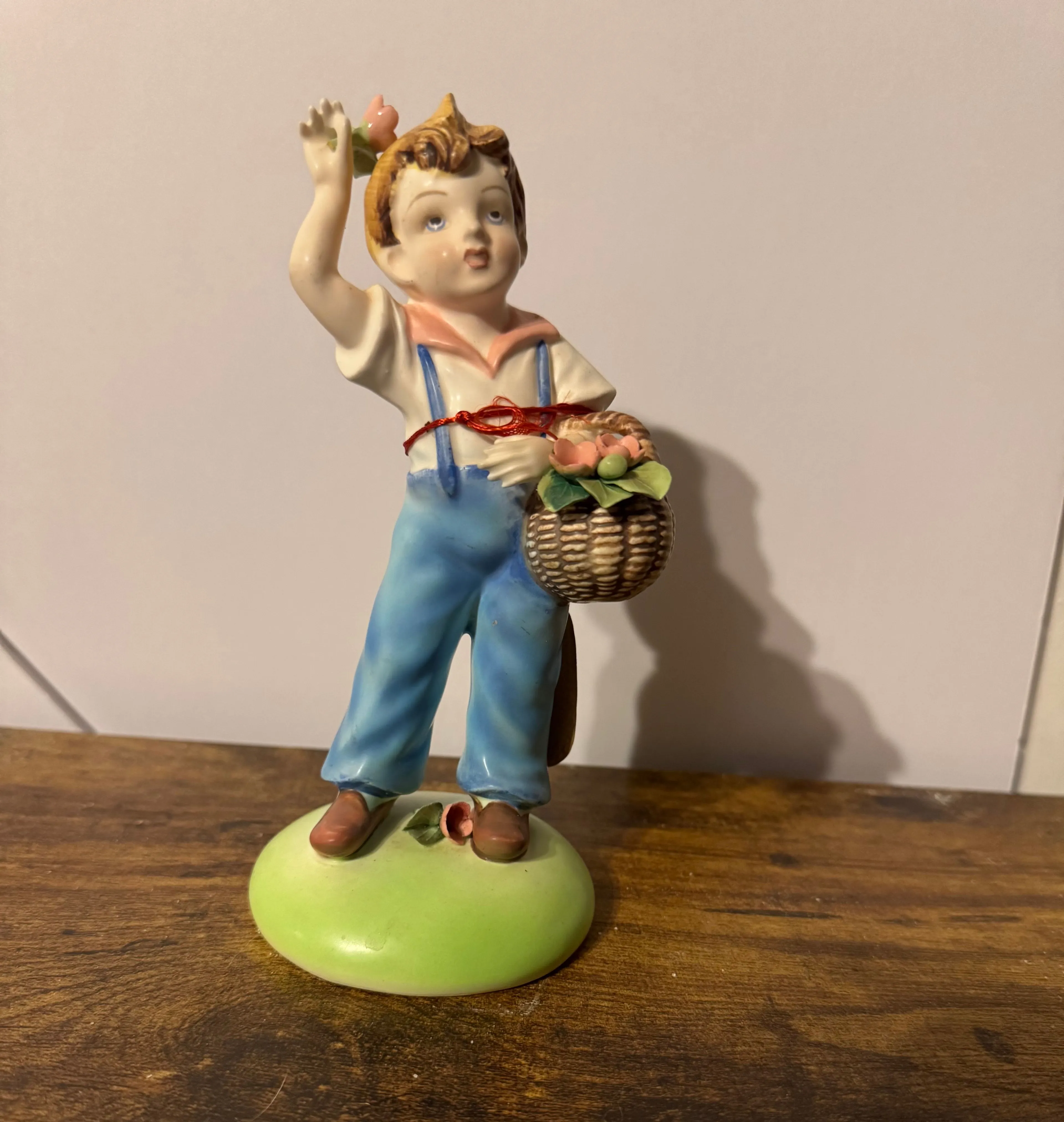 Product image for VTG 1950s Japan Spring Time Boy with Flower Basket Figurine 6 1/2" Tall
