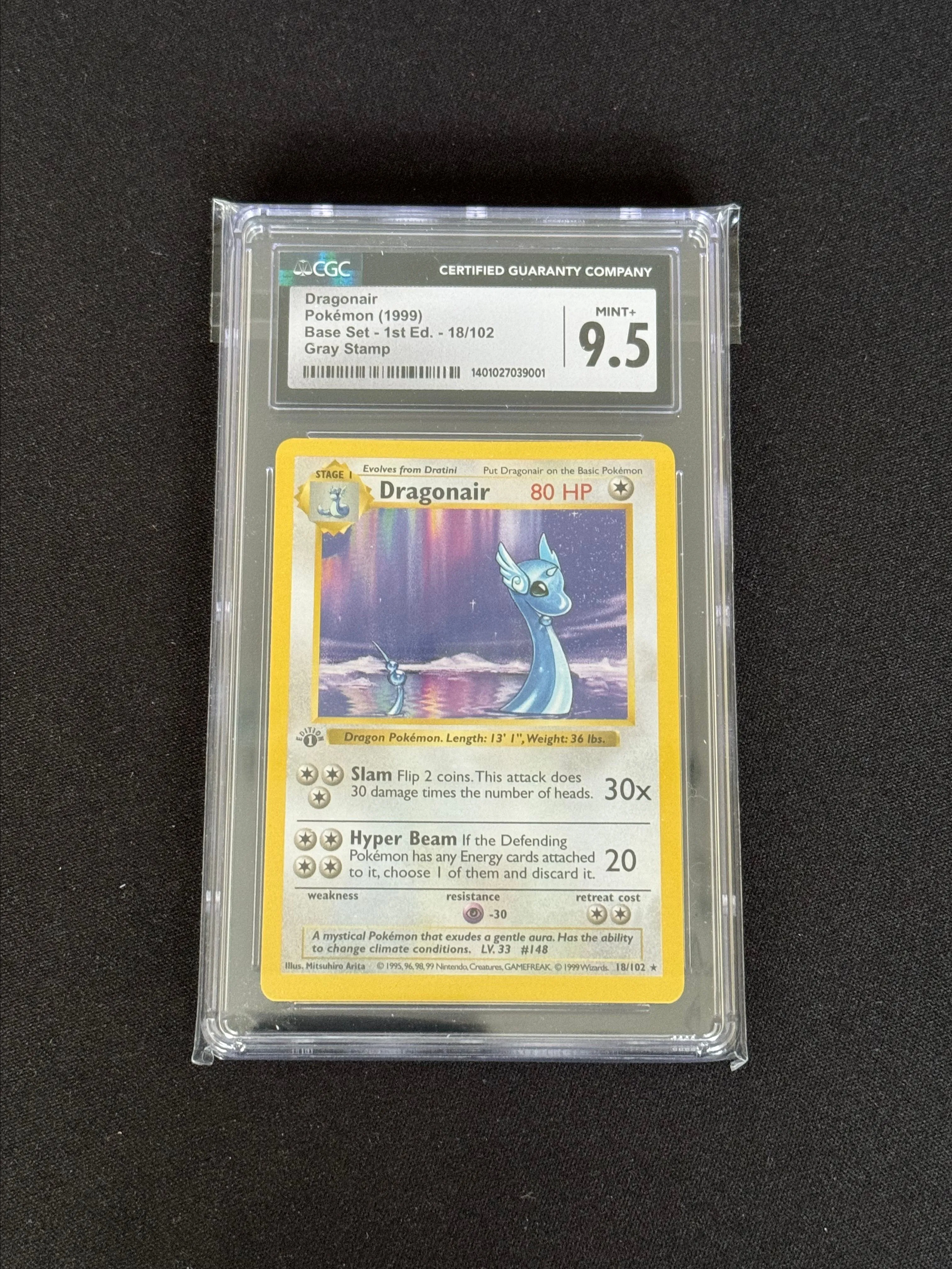 Product image for GRAY STAMP, POP 1!! 1st Edition Shadowless Base Set Dragonair CGC 9.5