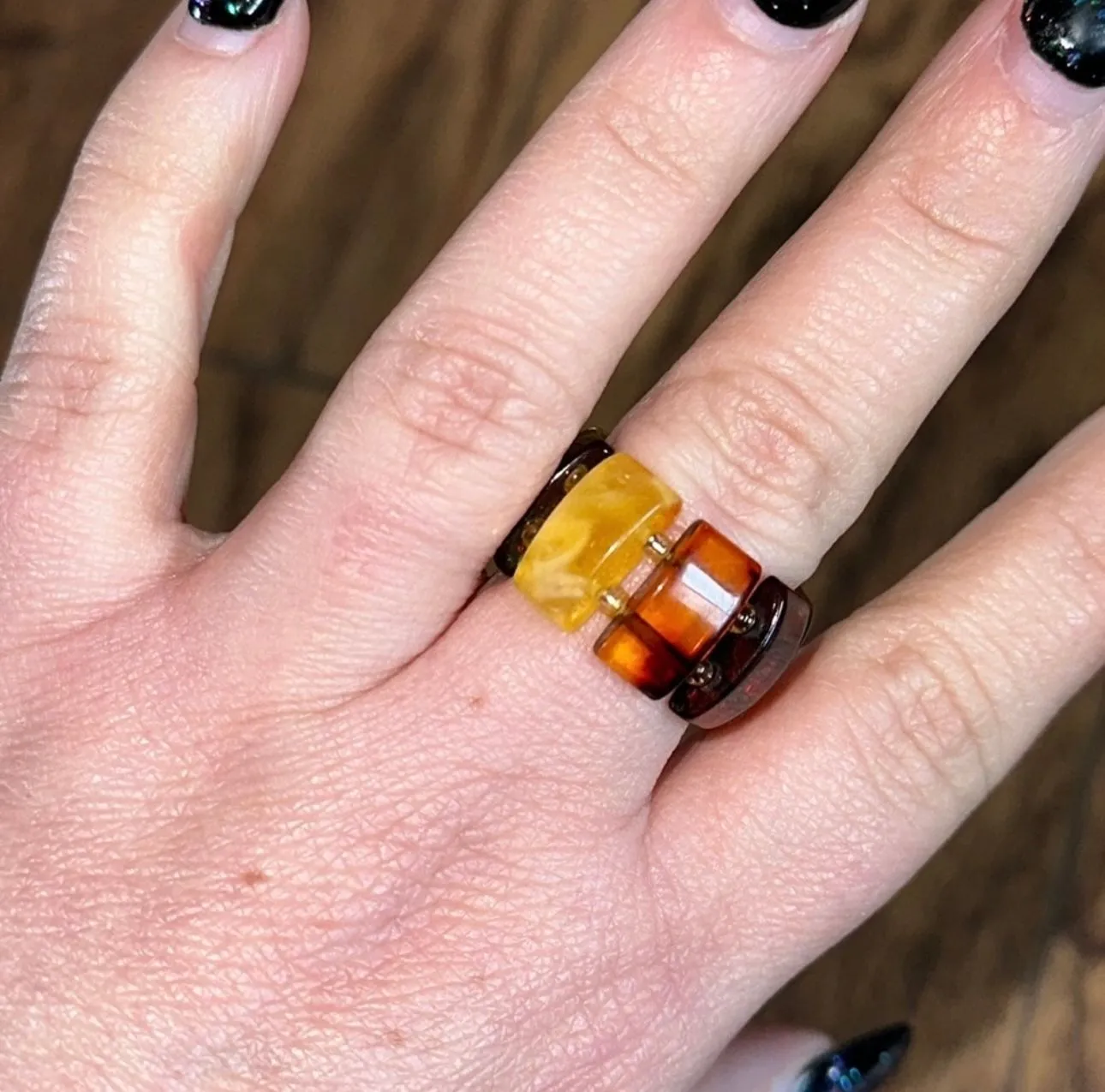 Product image for Genuine Amber rare stretch ring Baltic cherry citrine butterscotch crystal gift handmade New heal