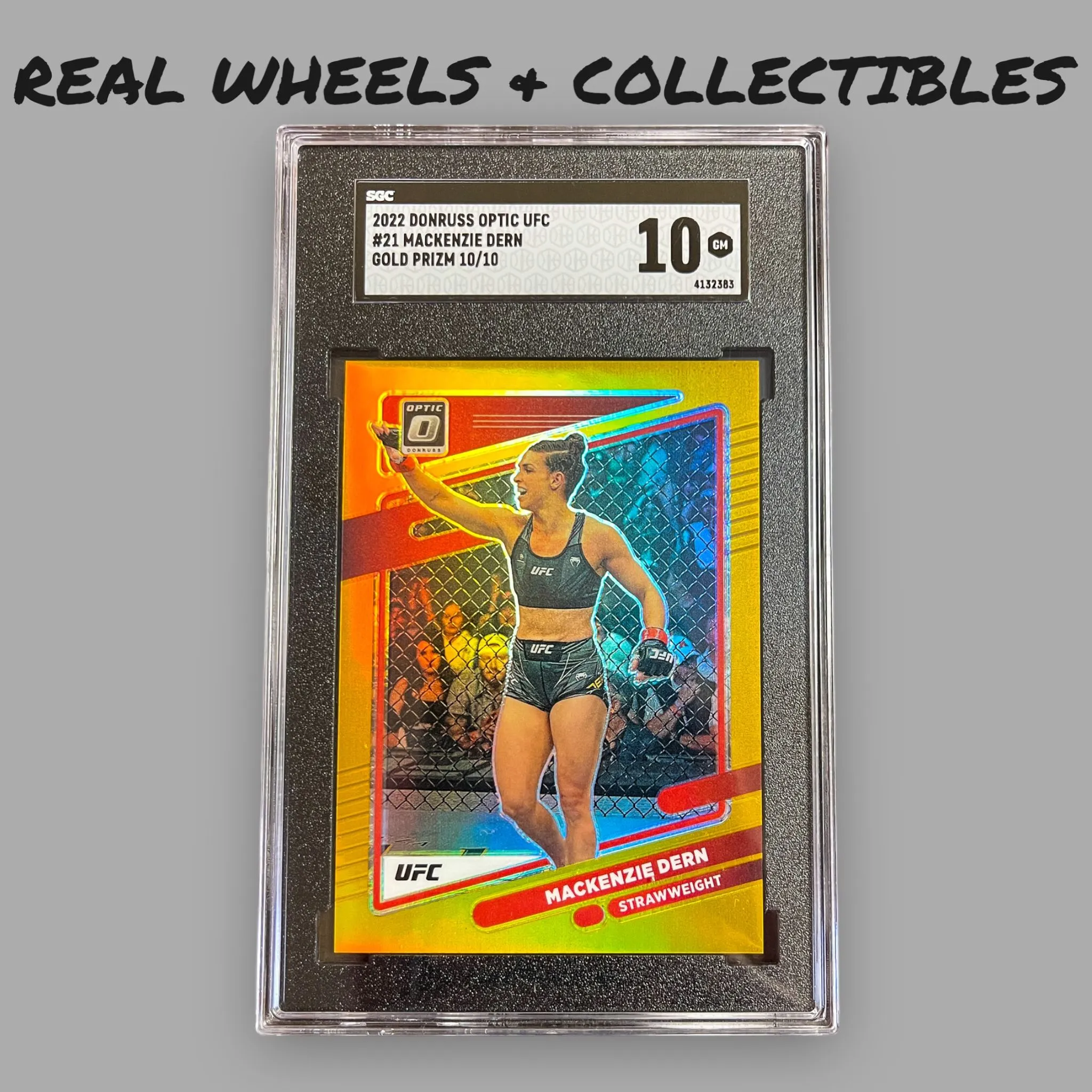 Product image for 10/10 Mackenzie Dern Gold Prizm 2022 Donruss Optic UFC #21 SGC 10 GEM BOOKEND