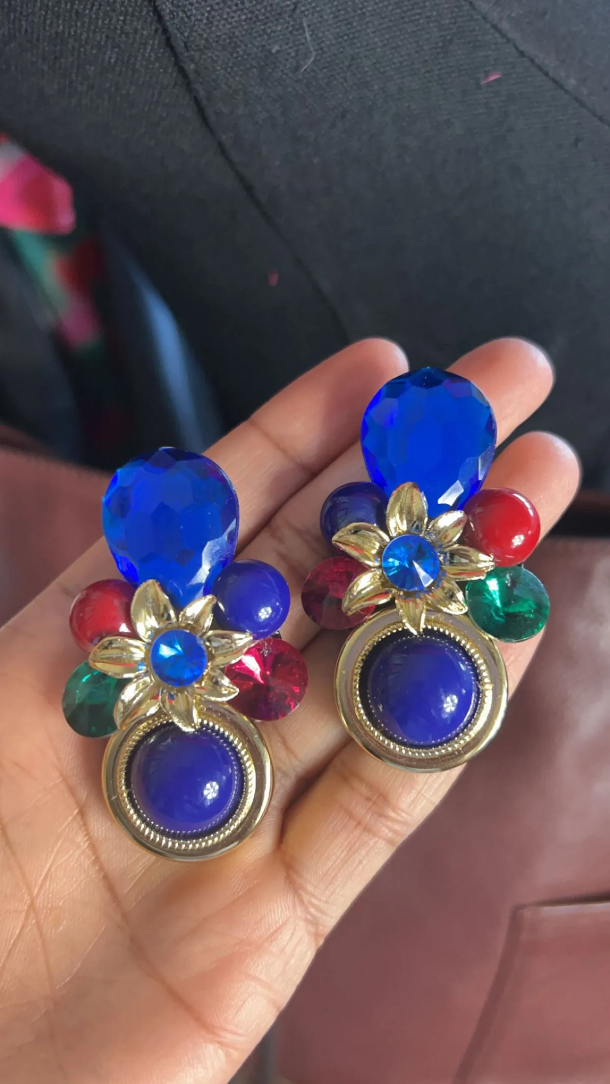 Product image for Vintage up cycled multi color gem clip on earrings
