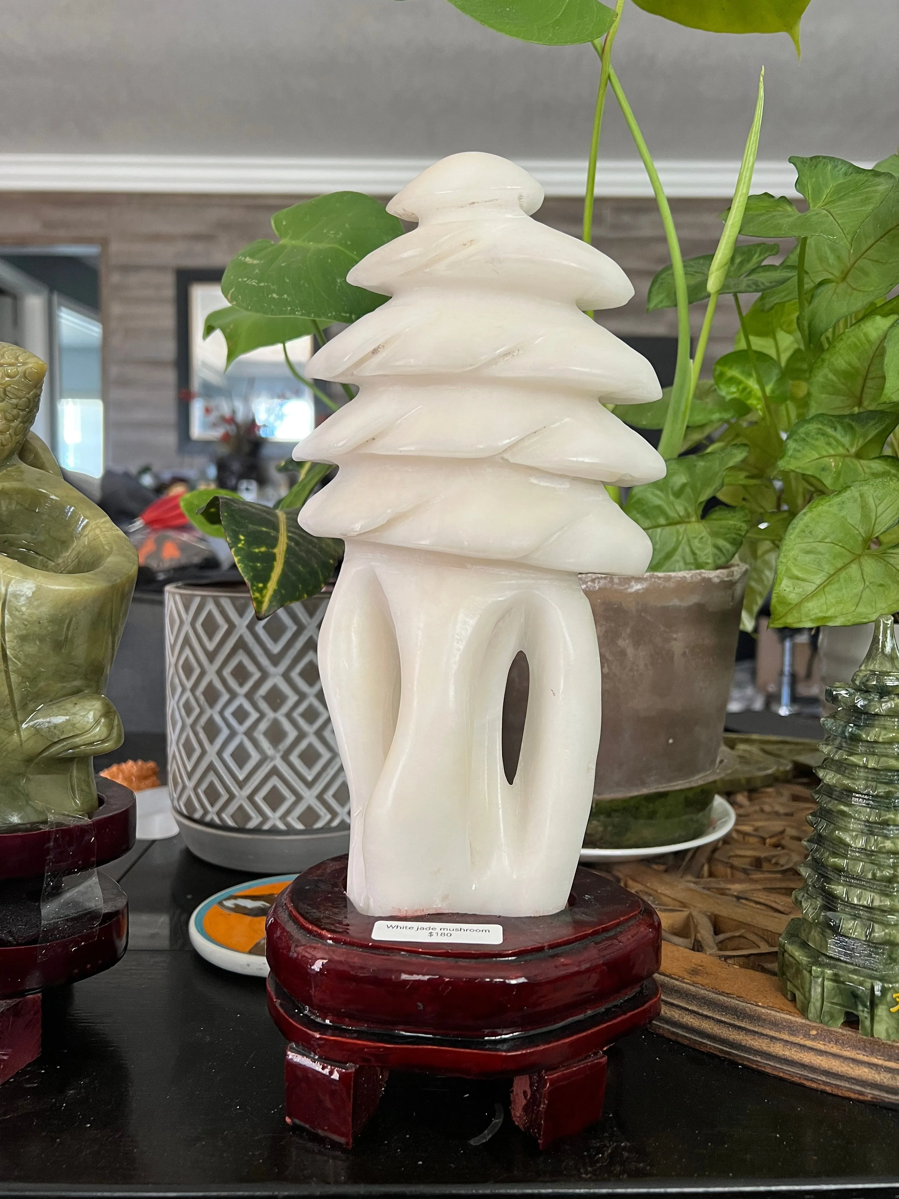 Product image for White Jade Giant mushroom carving decoration