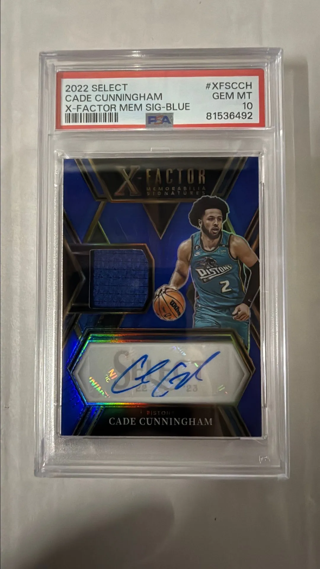 Product image for 2022 Panini Select X-Factor Memorabilia Signature Cade Cunningham XFSCCH X-Factor Mem Sig-Blue PSA G