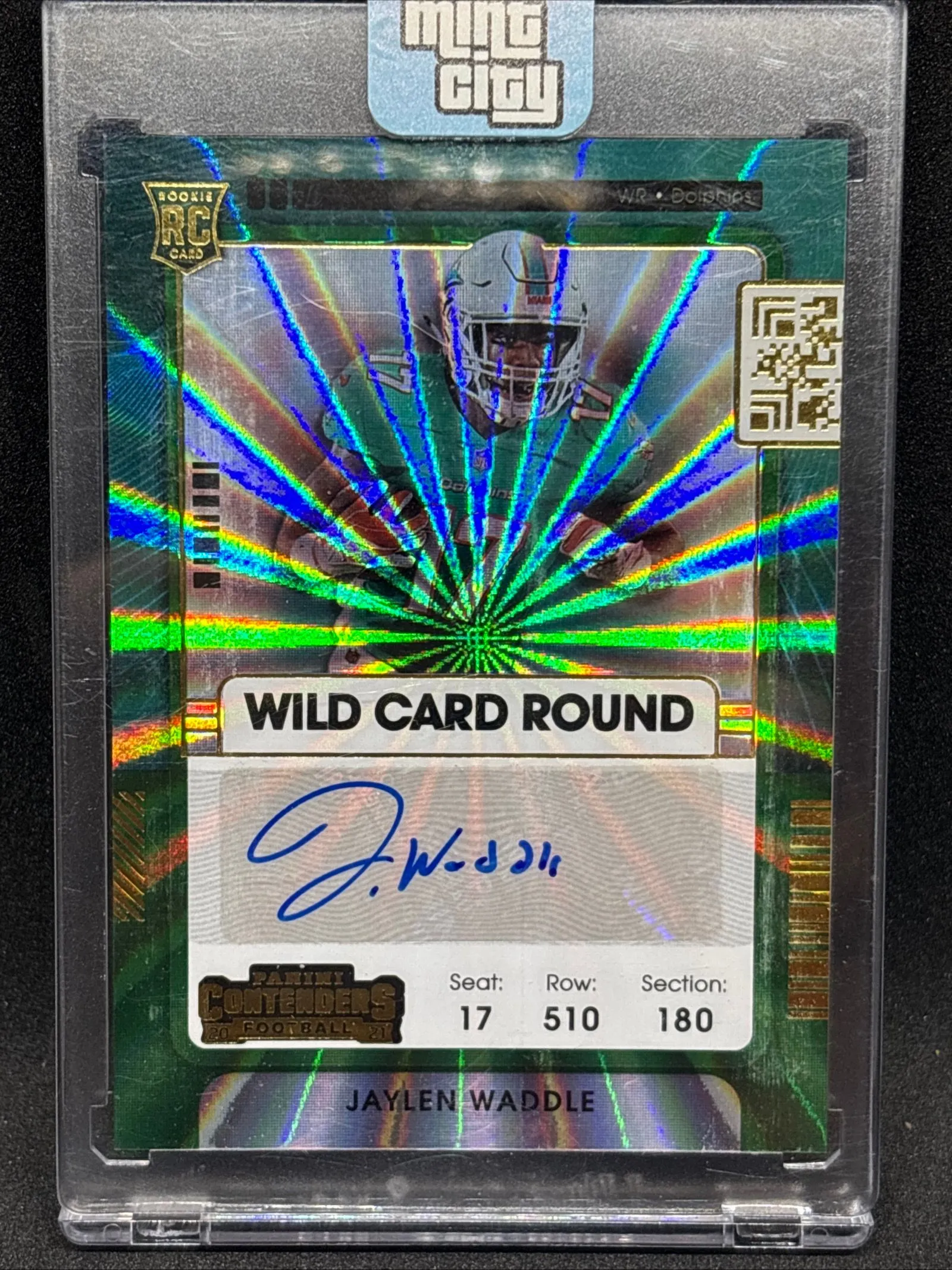 Product image for Jaylen Waddle Rookie Auto Green Laser