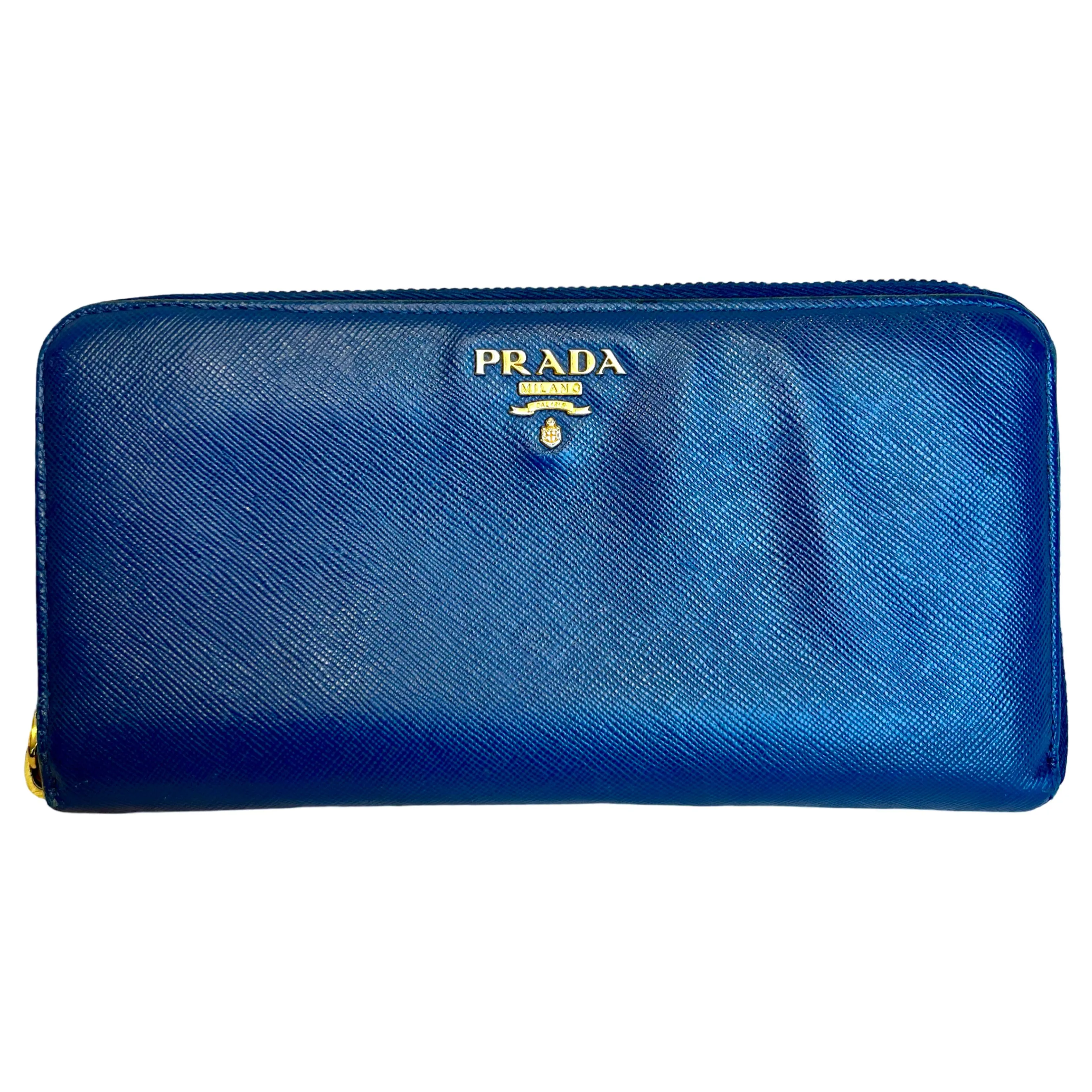 Product image for Prada Blue Saffiano Leather Large Organizer Zippy Wallet