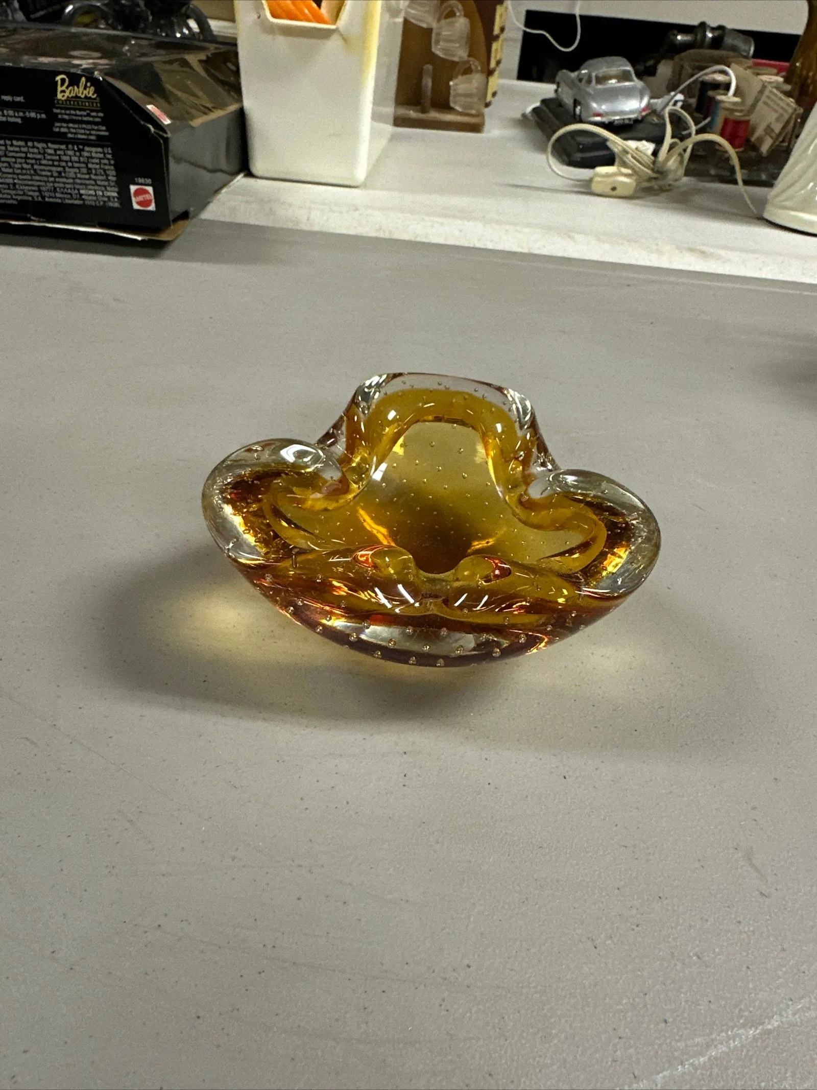 Product image for MCM Amber/ Clear Bubble Murano ashtray