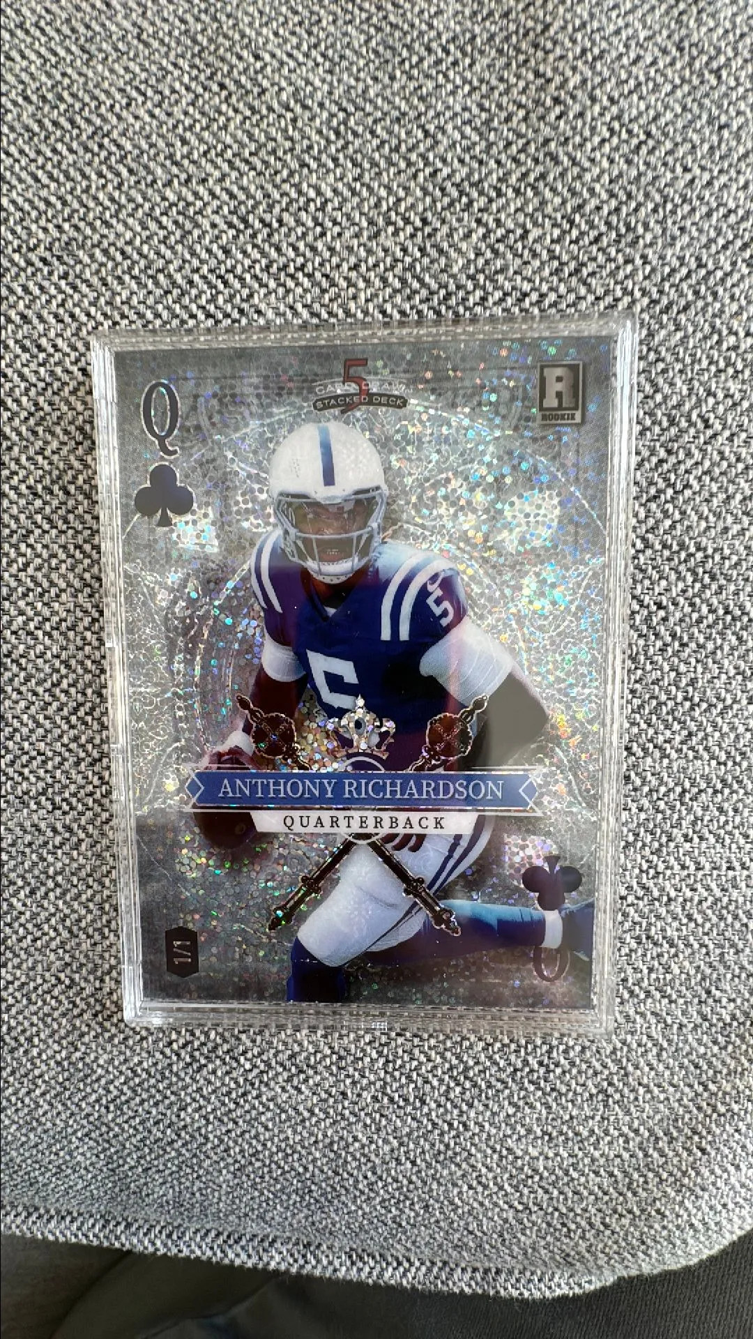 Product image for 2023 Wild Card -Anthony Richardson (RC)- 1/1 -Holo-Lux Stacked Deck 5 Card Draw Queen Club