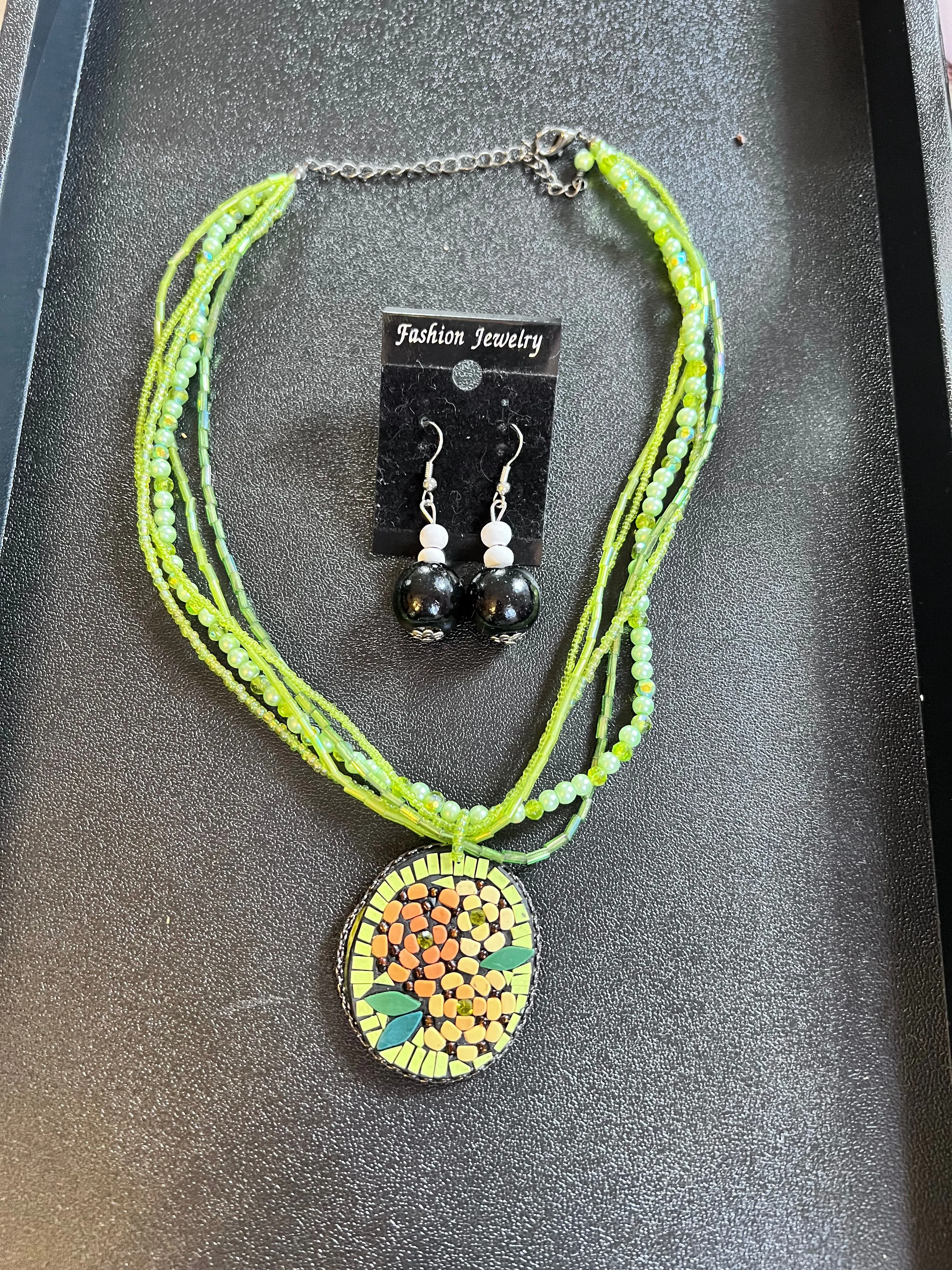 Product image for 11. Vintage mosaic necklace and earrings