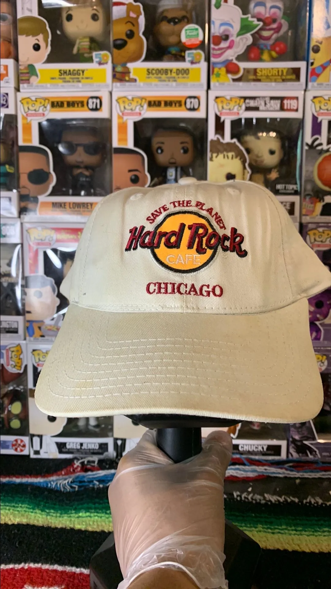 Product image for Vintage HARD ROCK CAFE CHICAGO White Strapback Hat Cap “Save The Planet” RARE!