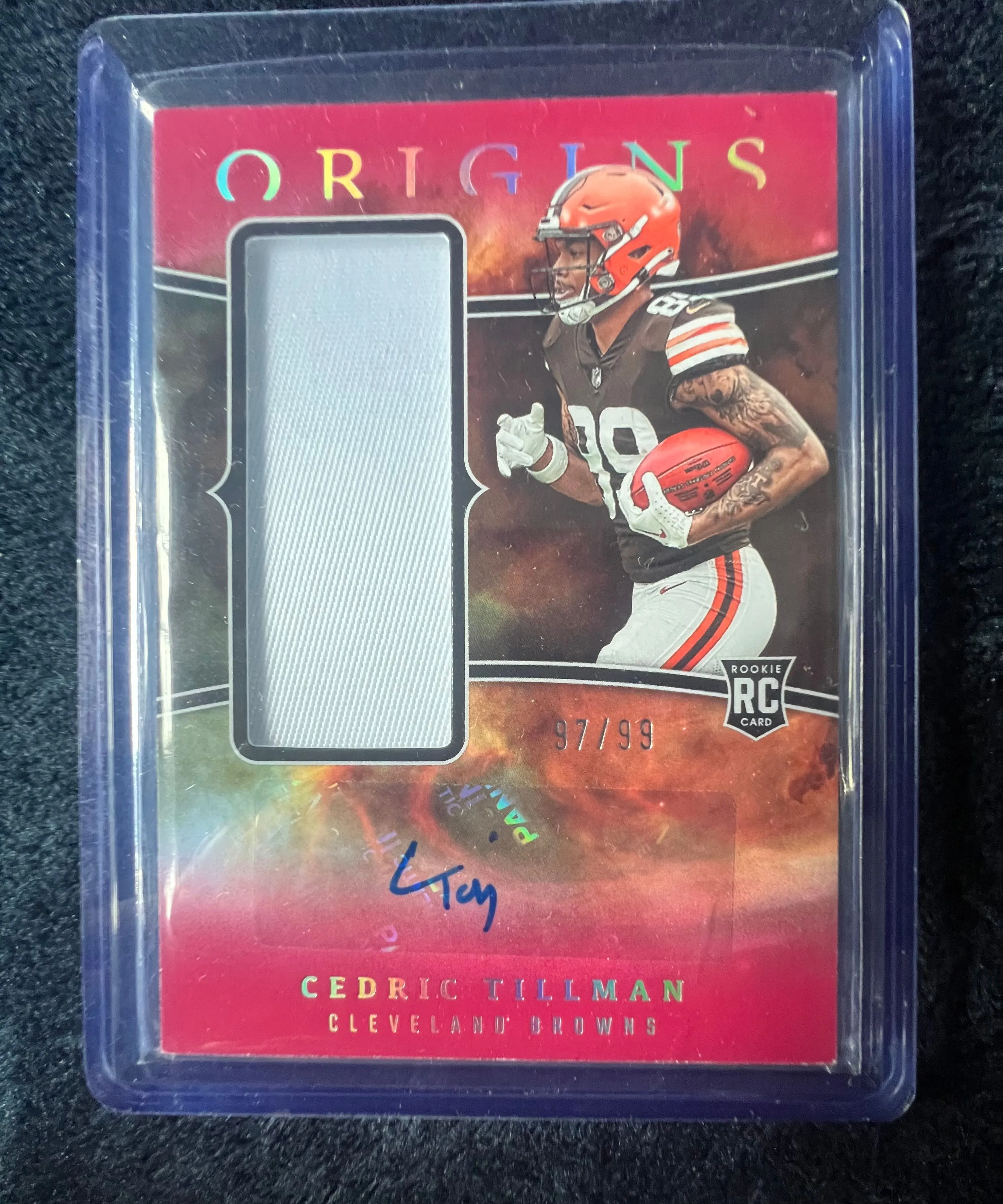 Product image for CEDRIC TILLMAN 2023 ORIGINS RPA ROOKIE JUMBO PATCH RED RC AUTO /99 Q3965