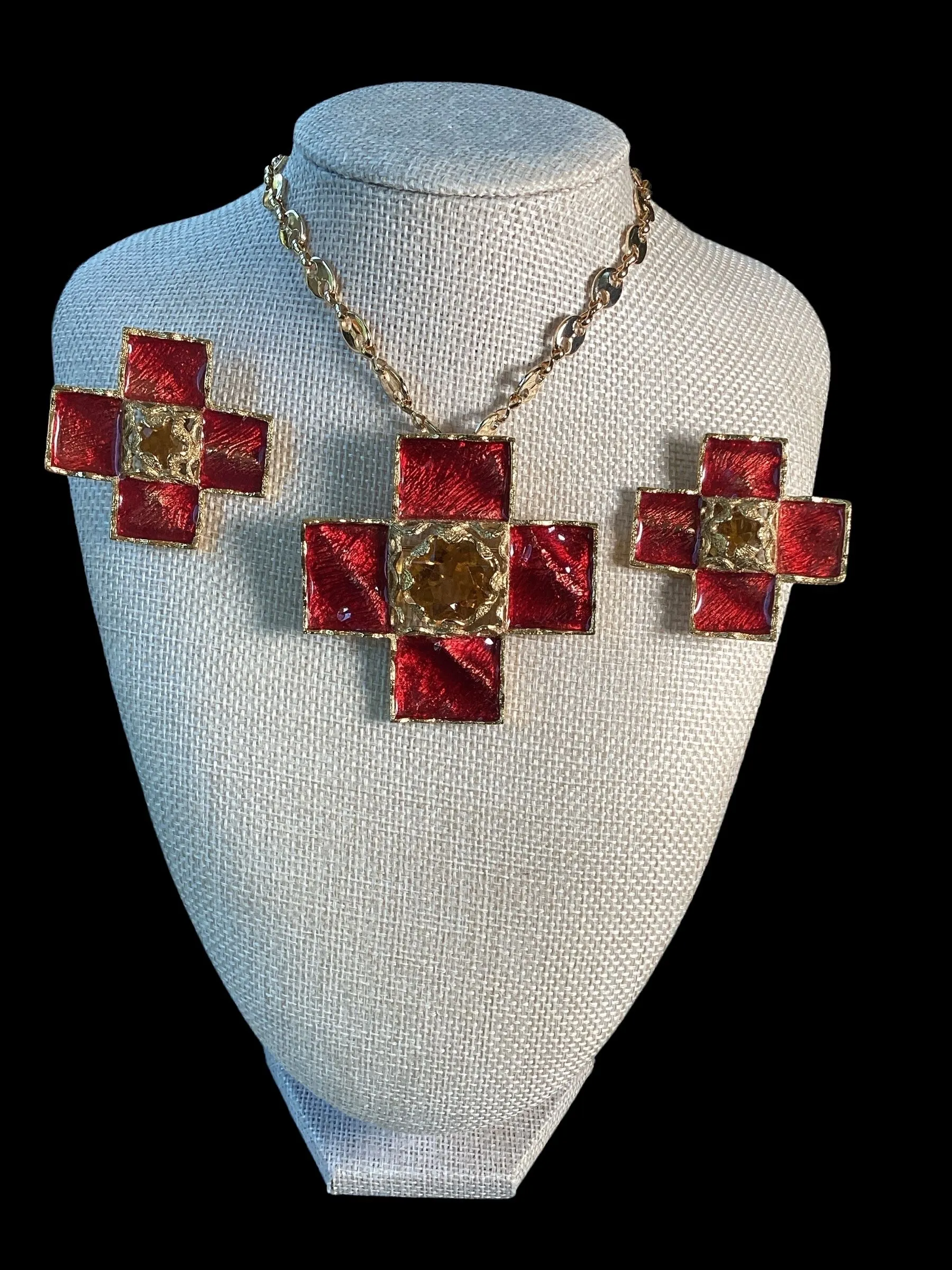 Product image for Yves Saint Laurent YSL Vintage Gripoix Cross & Earrings Set