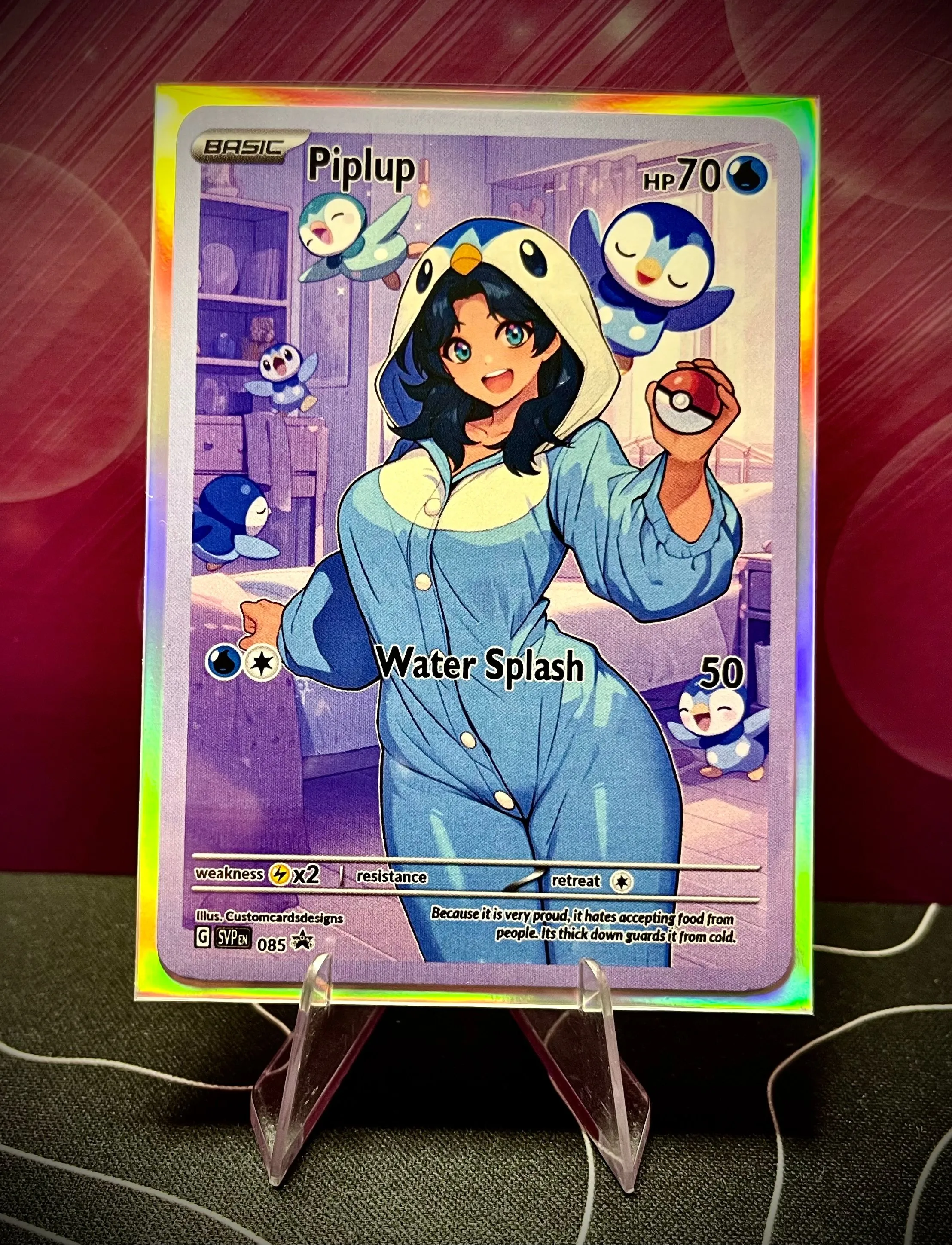 Product image for Piplup Waifu Custom Fan Art Card w/ Holo Sleeve