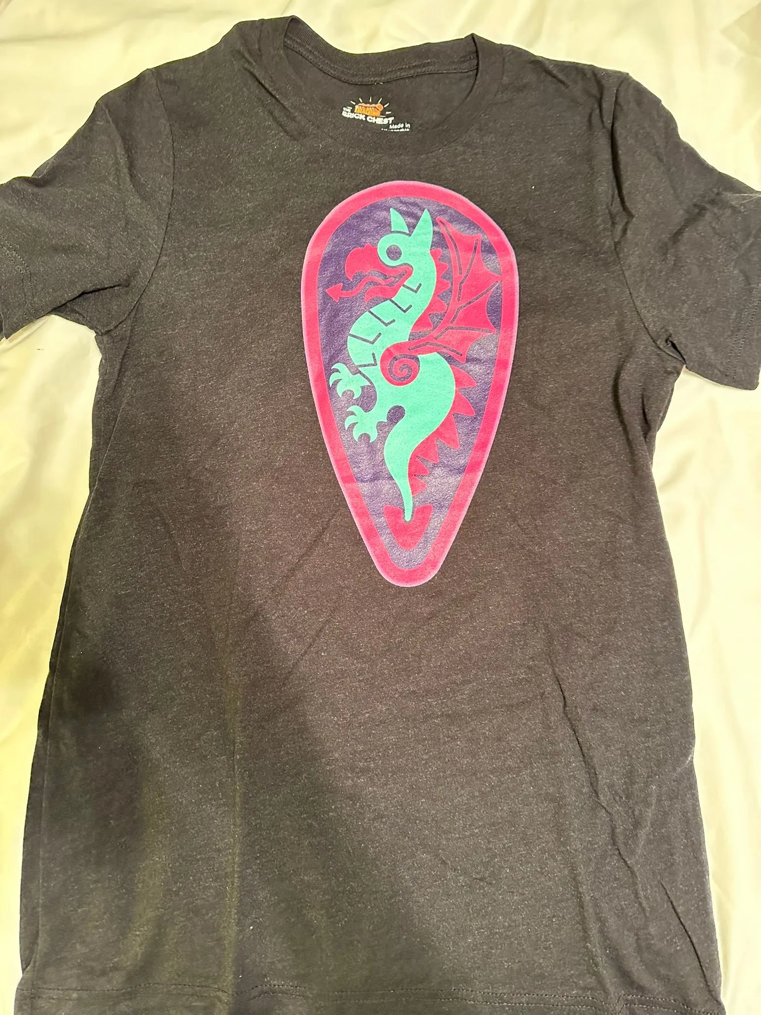 Product image for Castle Dragon Teal Pink Purple Black Heather Tshirt
