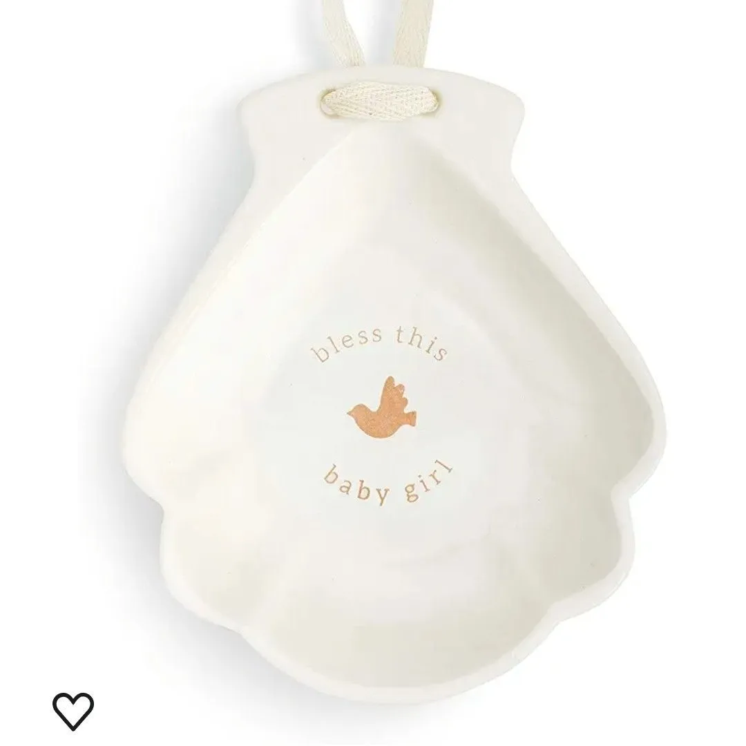 Product image for #88 DEMDACO Bless This Baby Girl Glossy White 5 x 4 Ceramic Stoneware Baptism Bowl