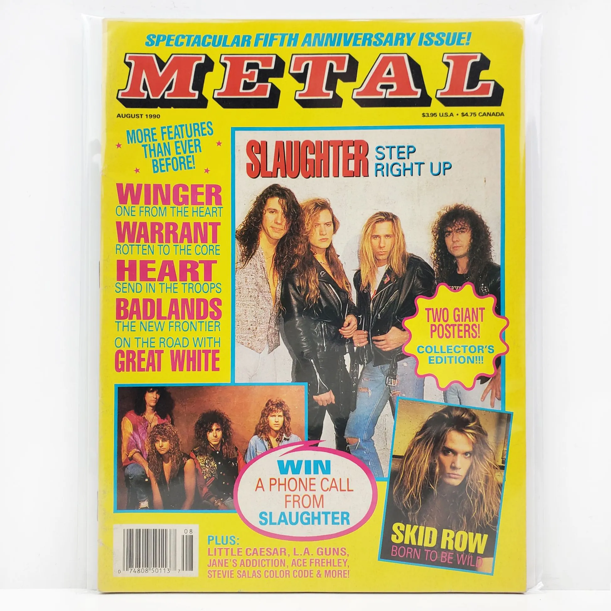 Product image for Metal Magazine VTG Skid Row Warrant Heart, Posters Aug. 1990 Aged Unread Stock