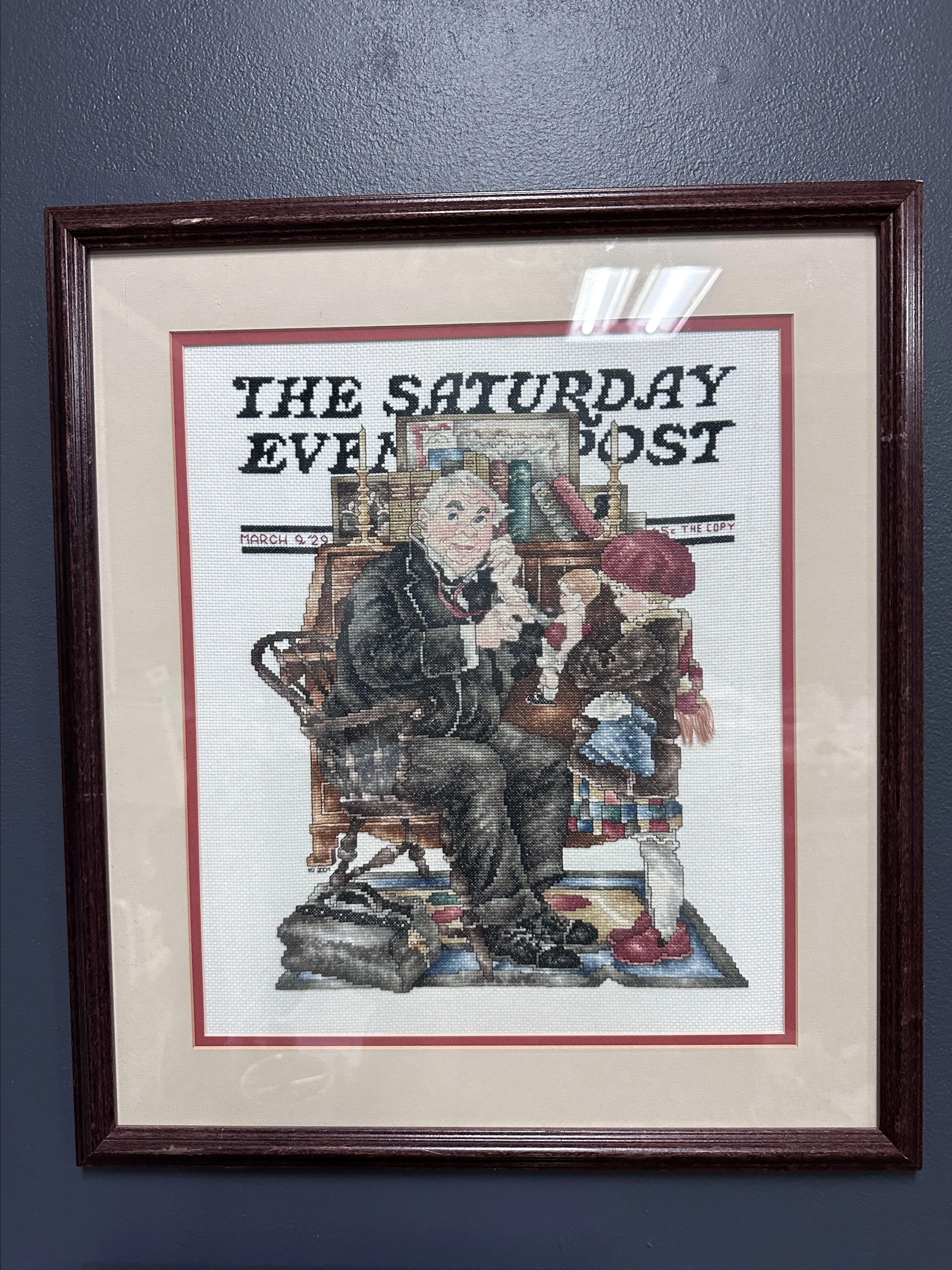 Product image for #154 Vintage Saturday Evening Post Framed Cross Stitch ~ Cottagecore // Grannycore
