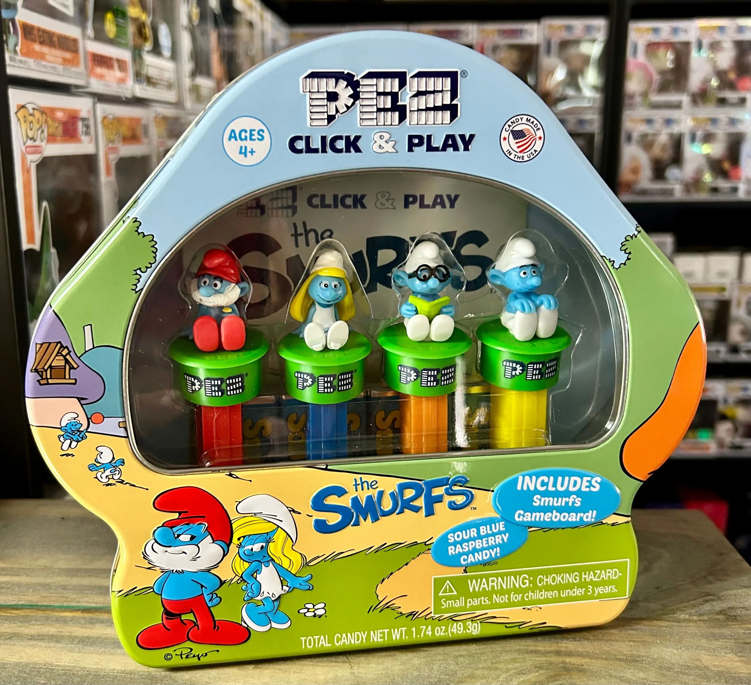 Product image for PEZ "THE SMURFS" Full Set CLICK & PLAY GIFT SET New Includes 4 Click & Play Pez