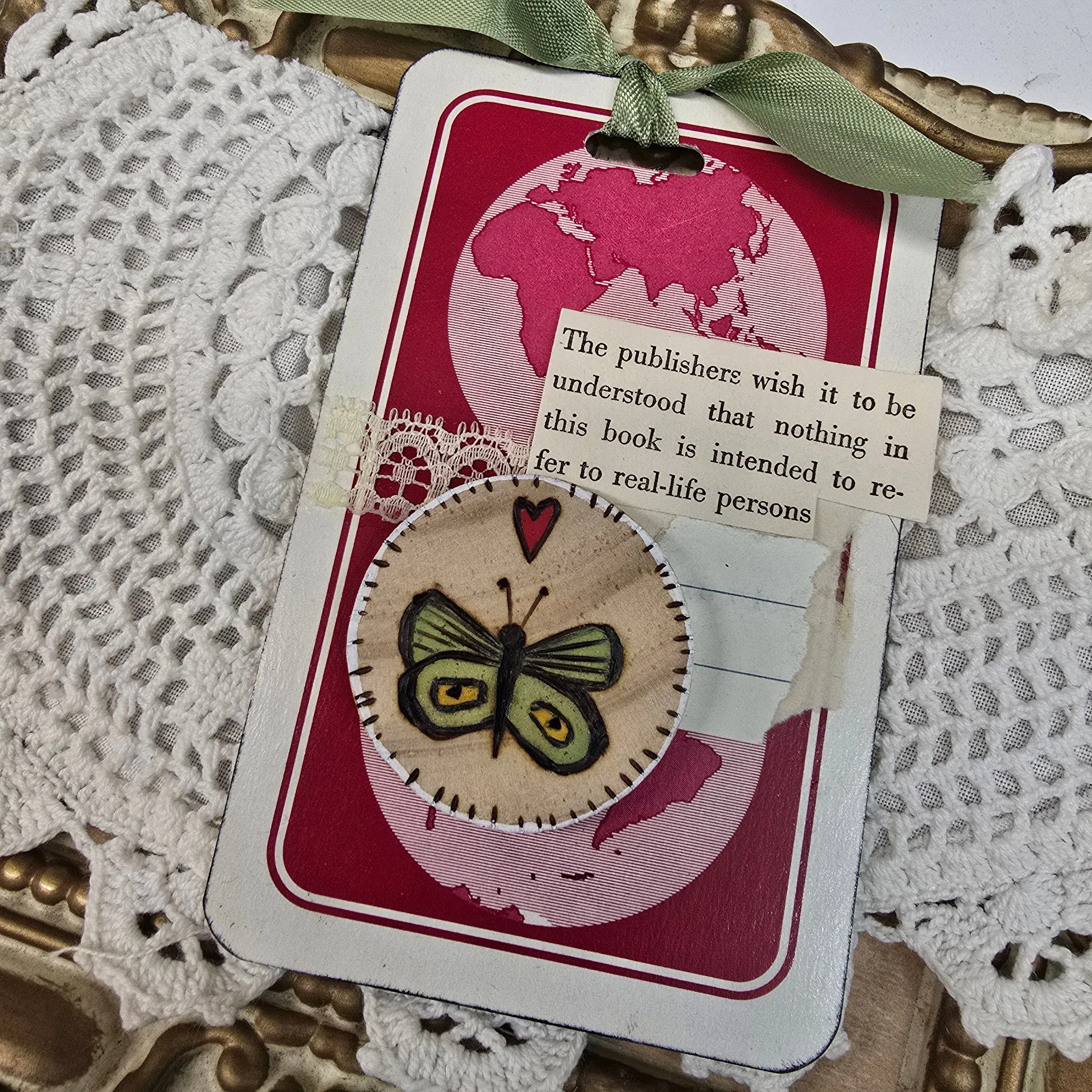 Product image for Altered Playing Card for Junk Journaling with Wood Burned Embellishment 