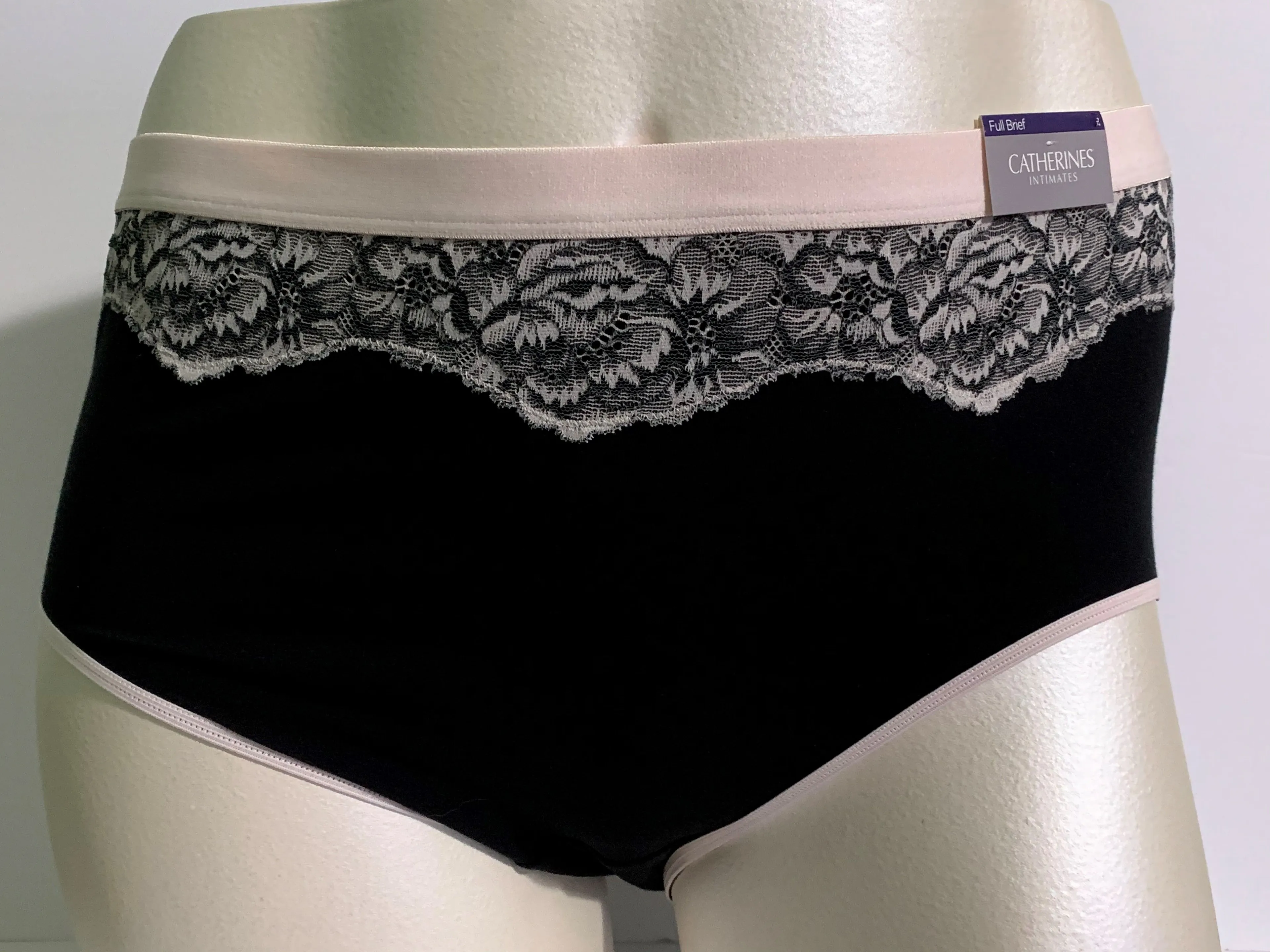Product image for Catherines Full Brief Panties Underwear Cotton Blend Floral Lace Black Plus 3X