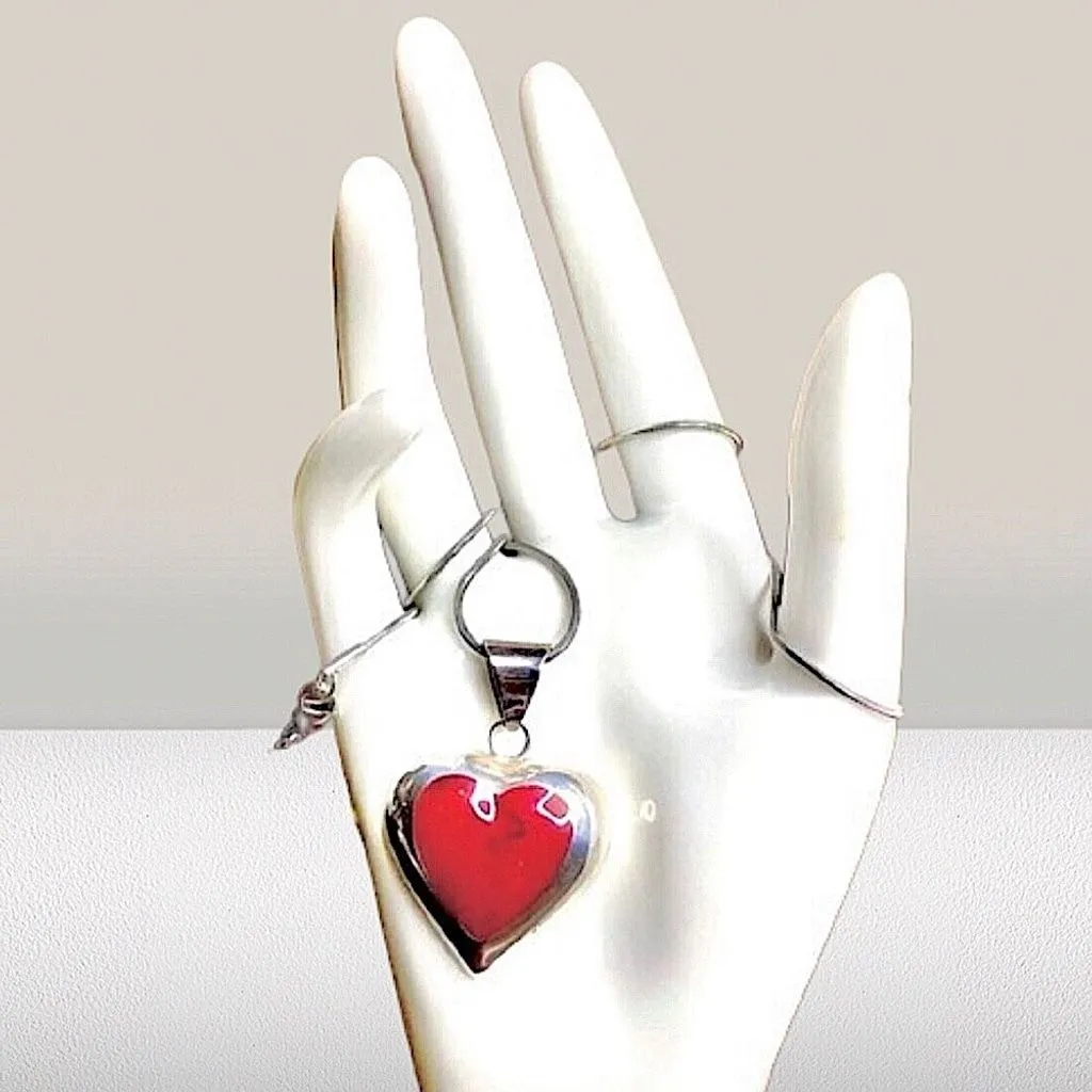 Product image for TAXCO Sterling Silver Red Jasper Heart Cabochon Pendant Necklace