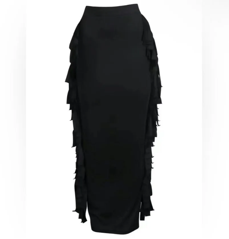 Product image for NWOT Fashion Bae Black Fringe Maxi Skirt Size 2X