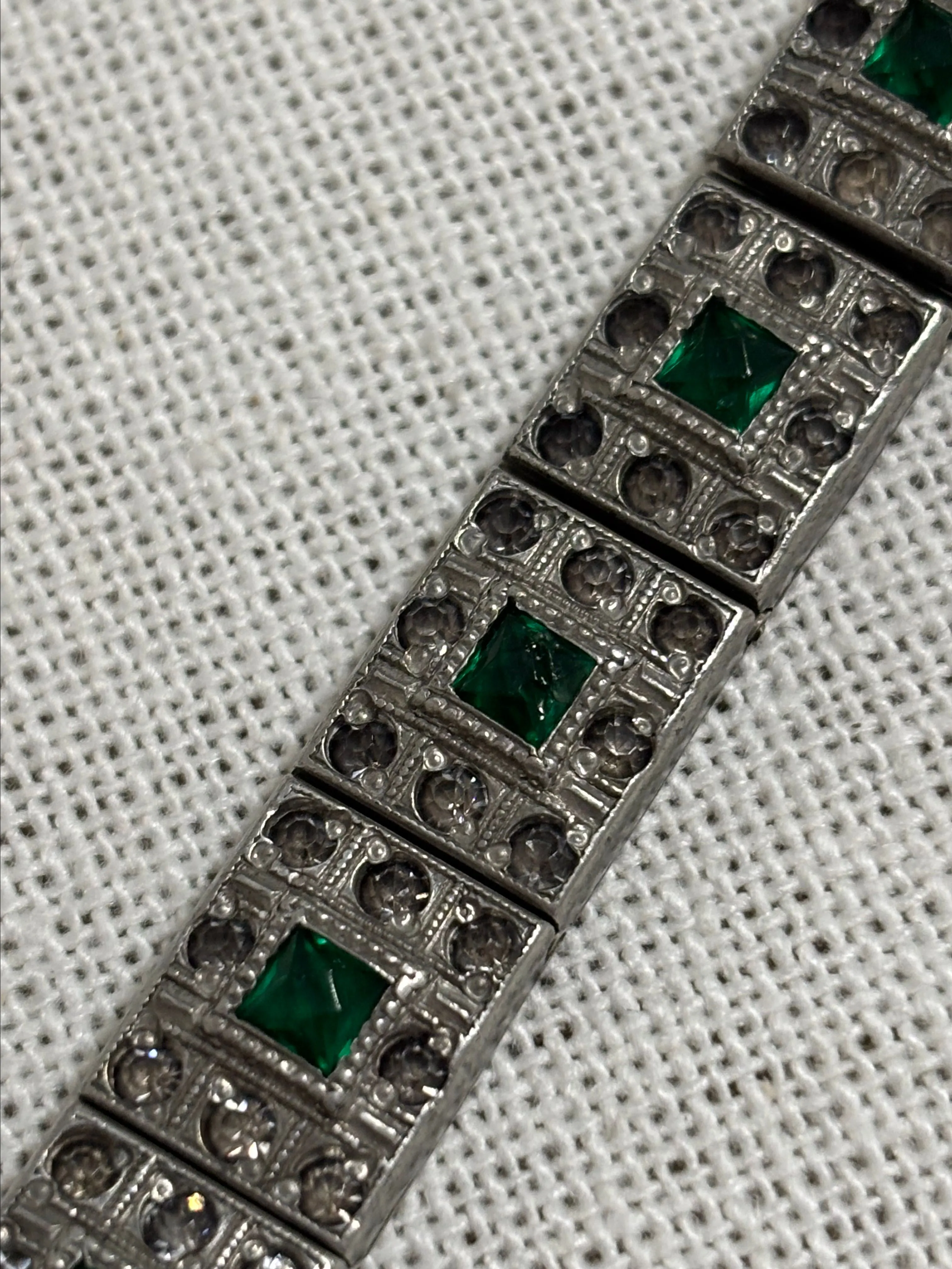 Product image for 19. 6.5" Allco Link Bracelet Green & Clear Stones