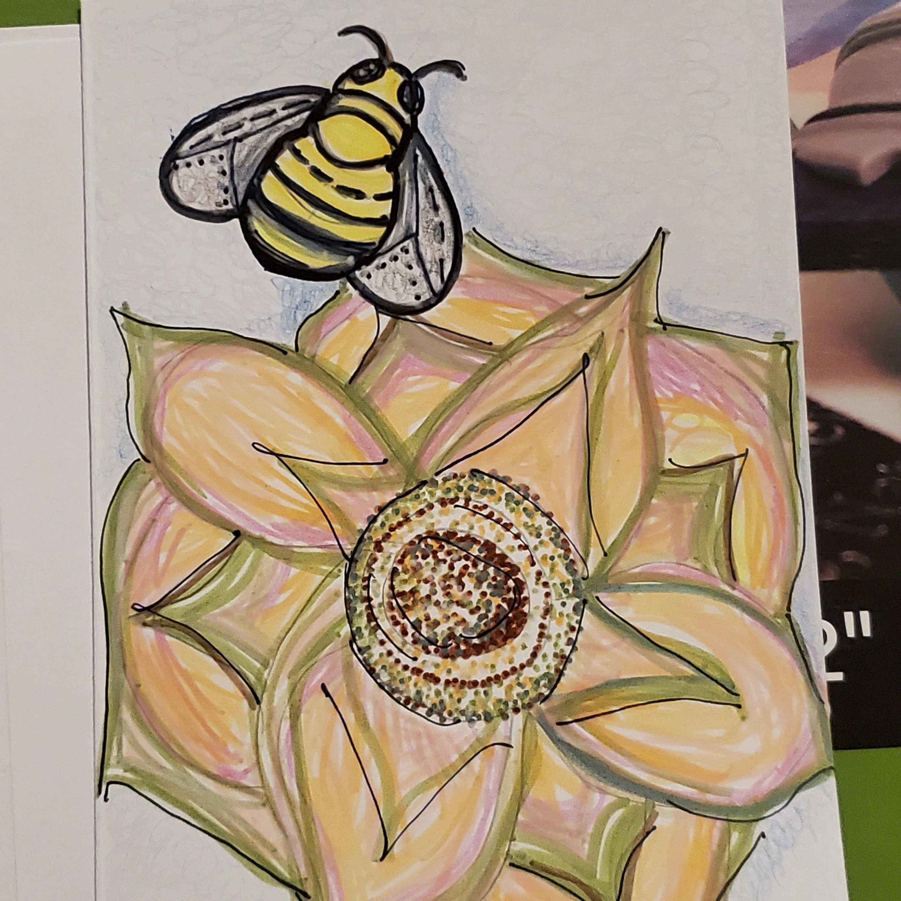 Product image for Hand Drawn Abstract Card Bee and Flower