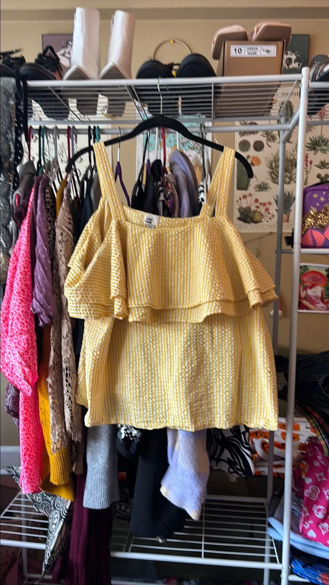 Product image for 10-Yellow and White Striped Ruffled Tank