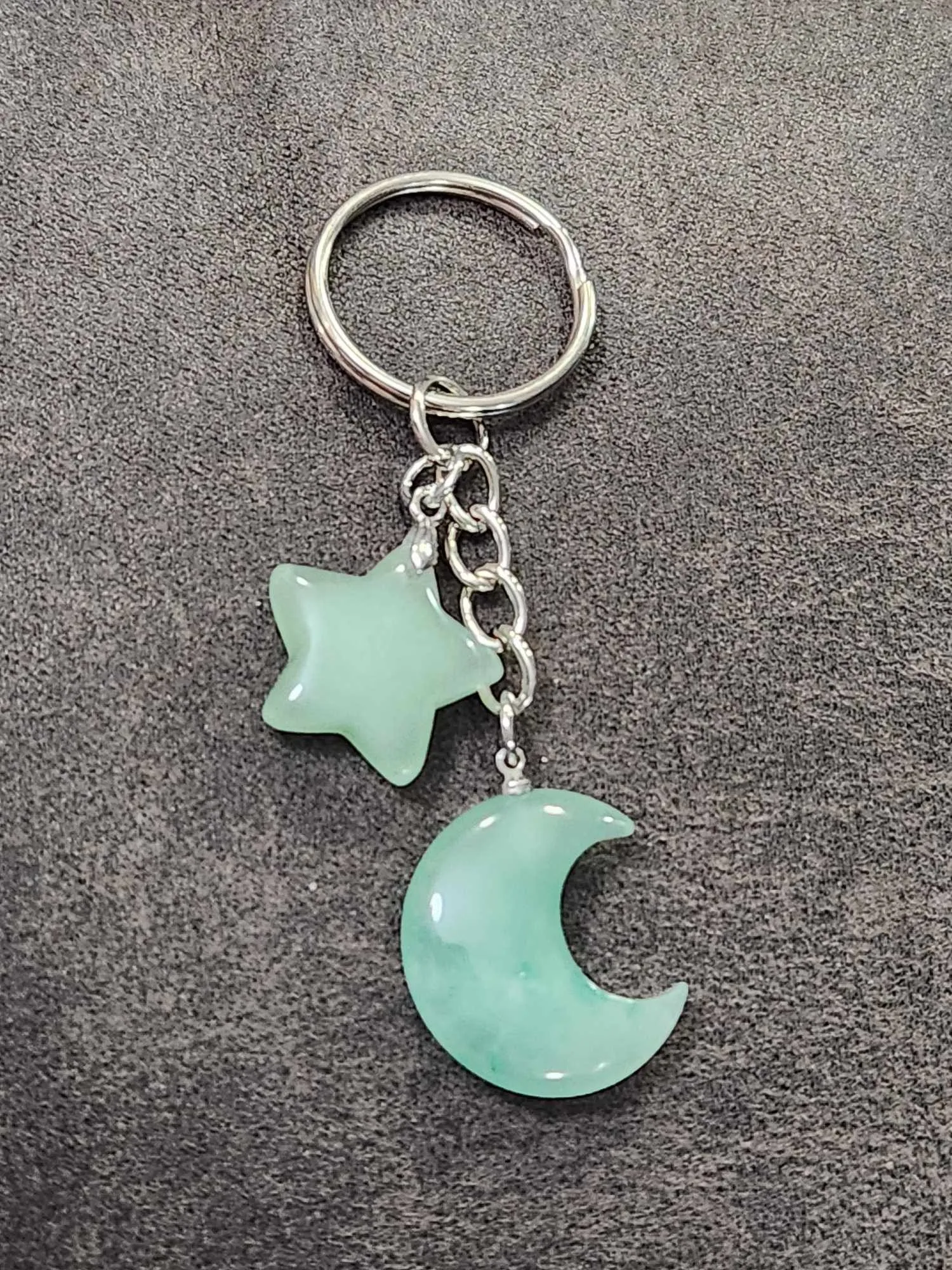 Product image for Silver Aventurine Moon & Star Keychain   