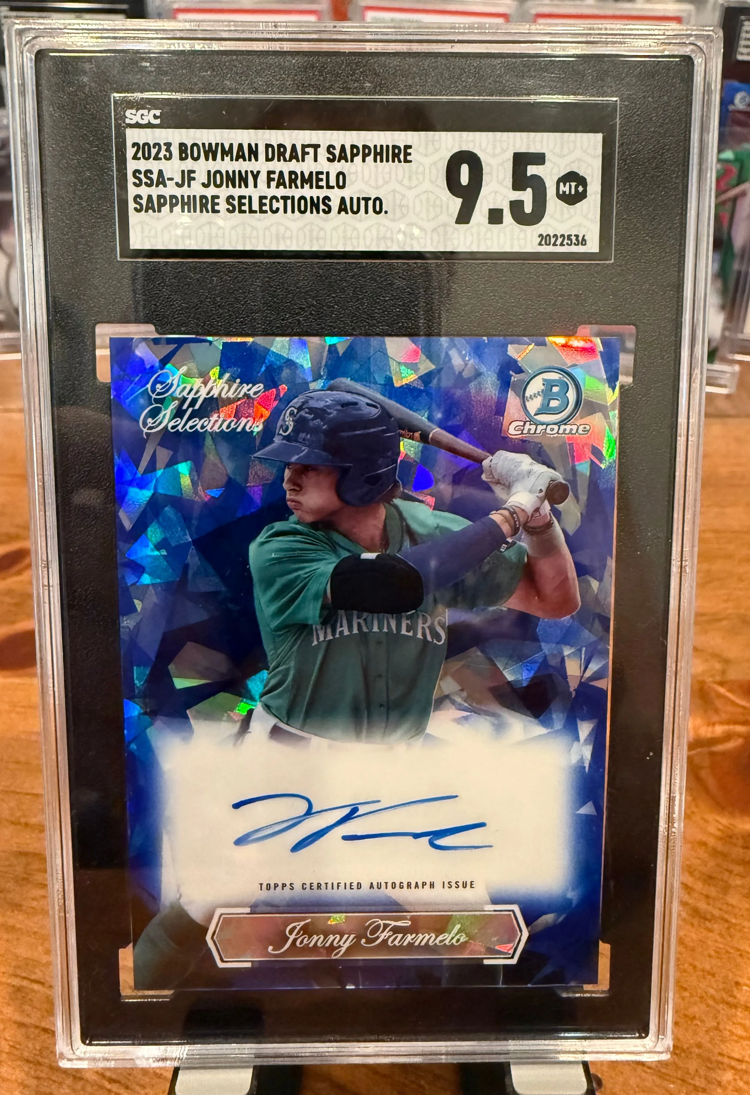 Product image for 2023 Bowman Draft Sapphire Jonny Farmelo Sapphire Selections Auto SGC 9.5