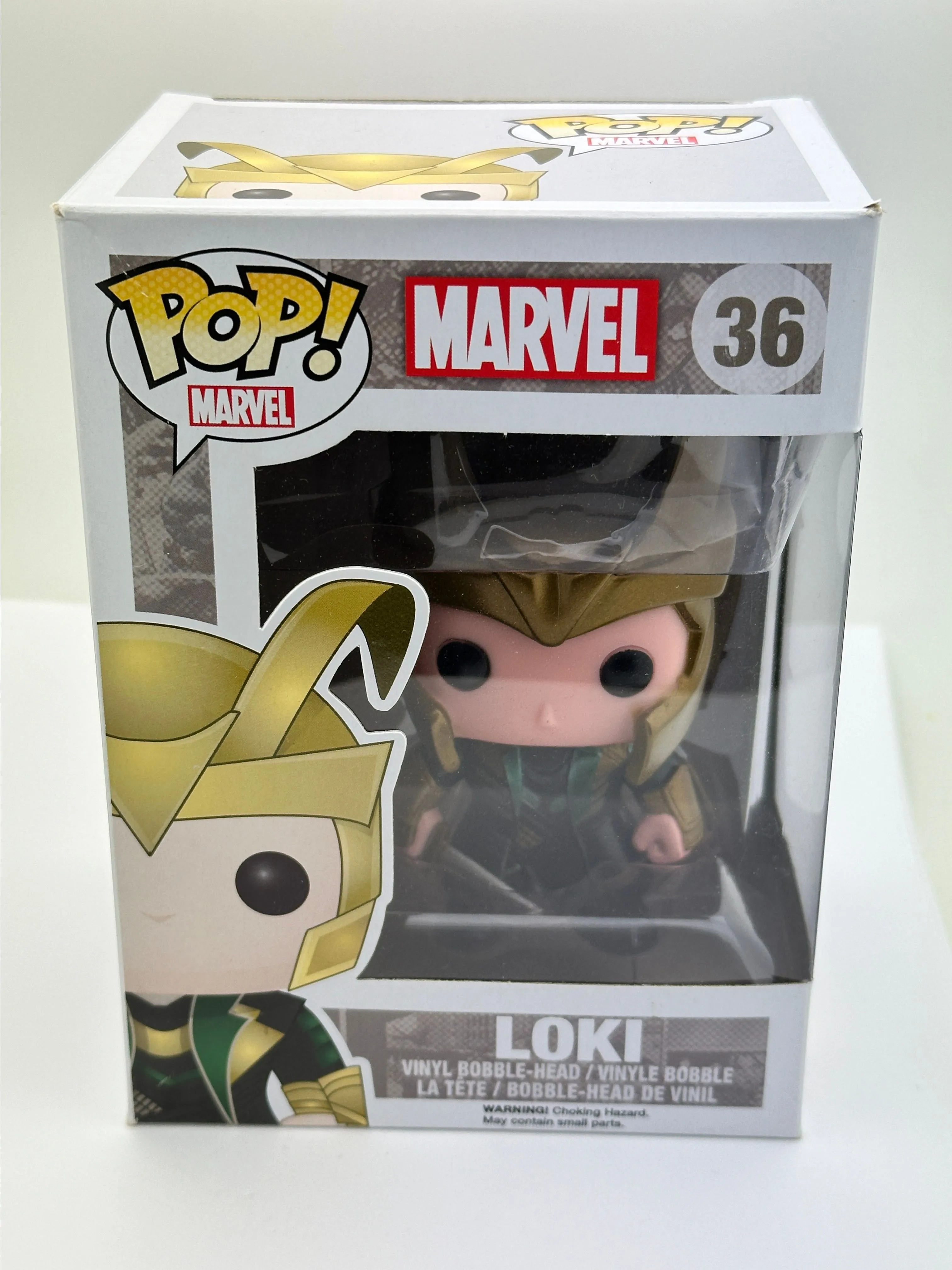 Product image for Funko Pop Marvel Loki #36 Bobblehead with Helmet (Vaulted) + PoP Protector