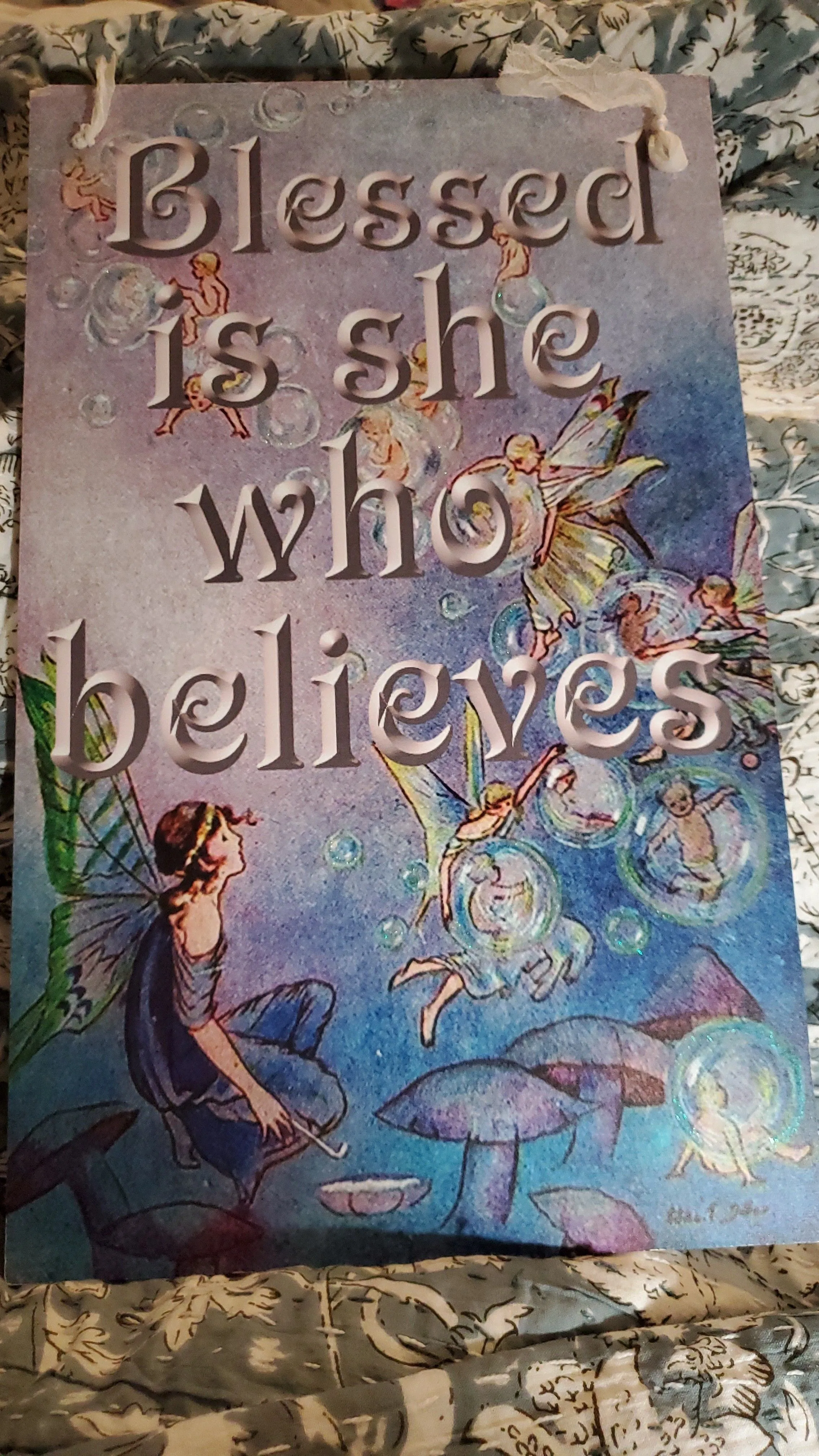 Product image for Blessed Is She Who Believes  Fairy Print on Wood