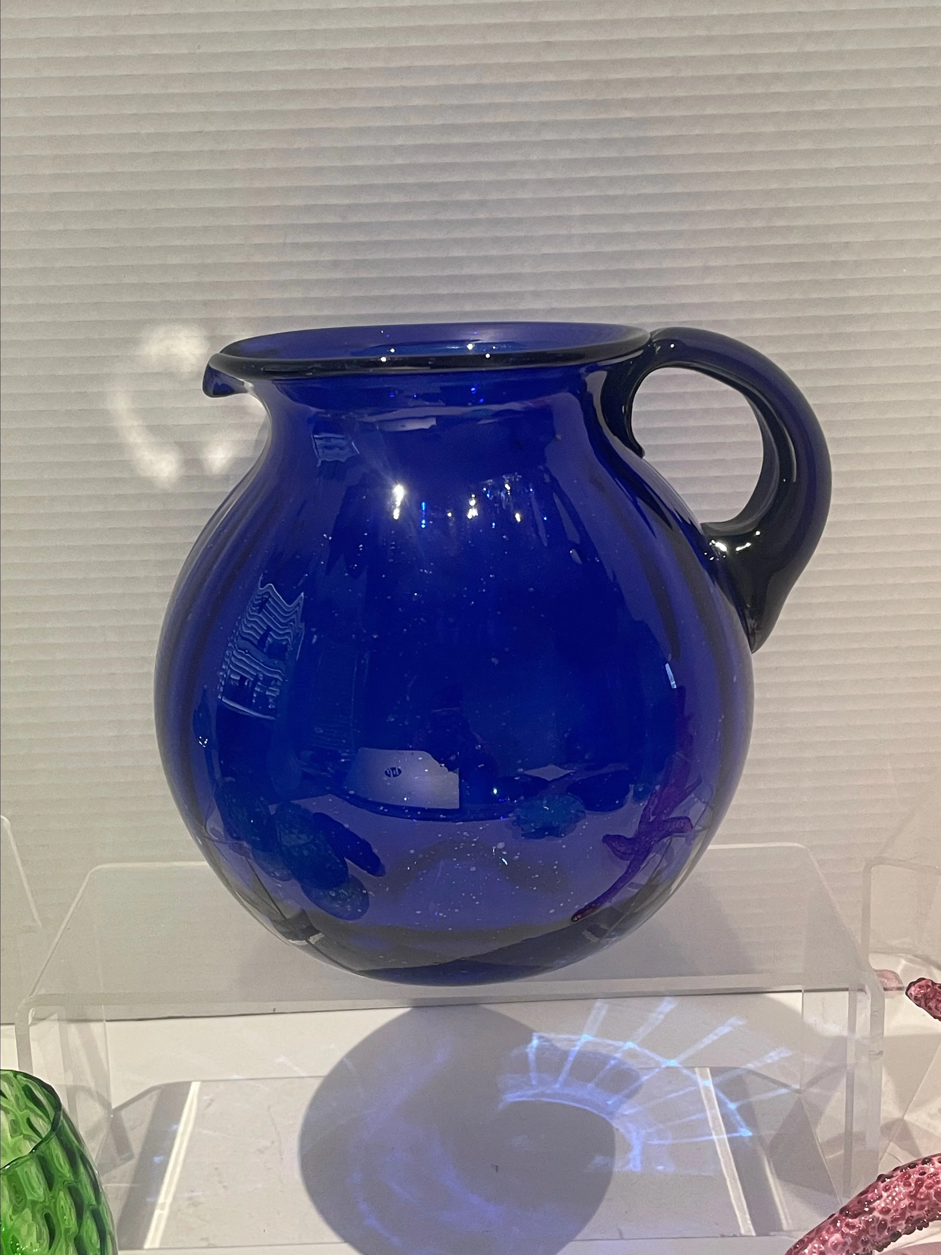 Product image for 809 Cobalt Ribbed Seeded Art Glass 7.75" Pitcher