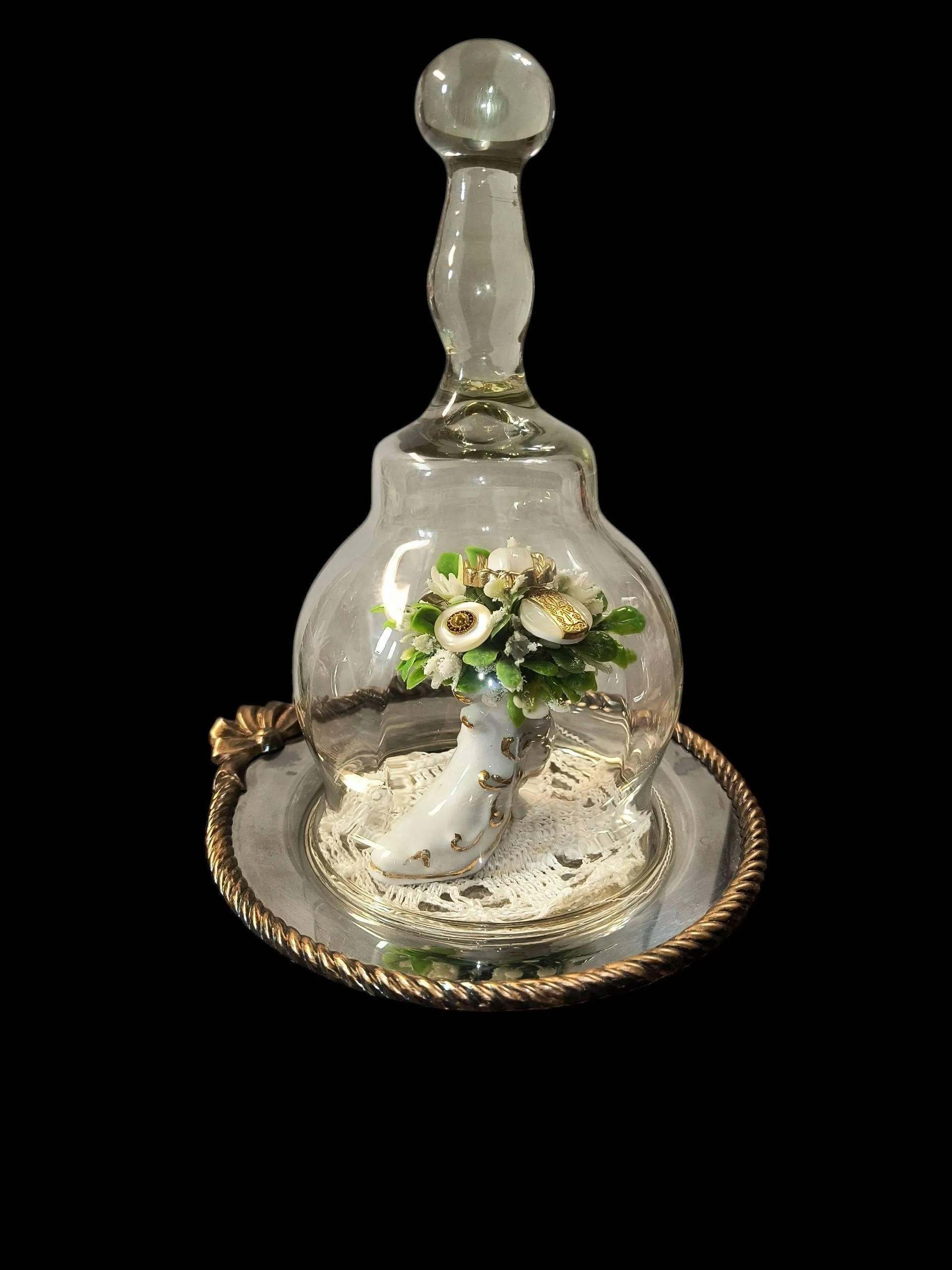 Product image for Glass Cloche with Button Bouquet 