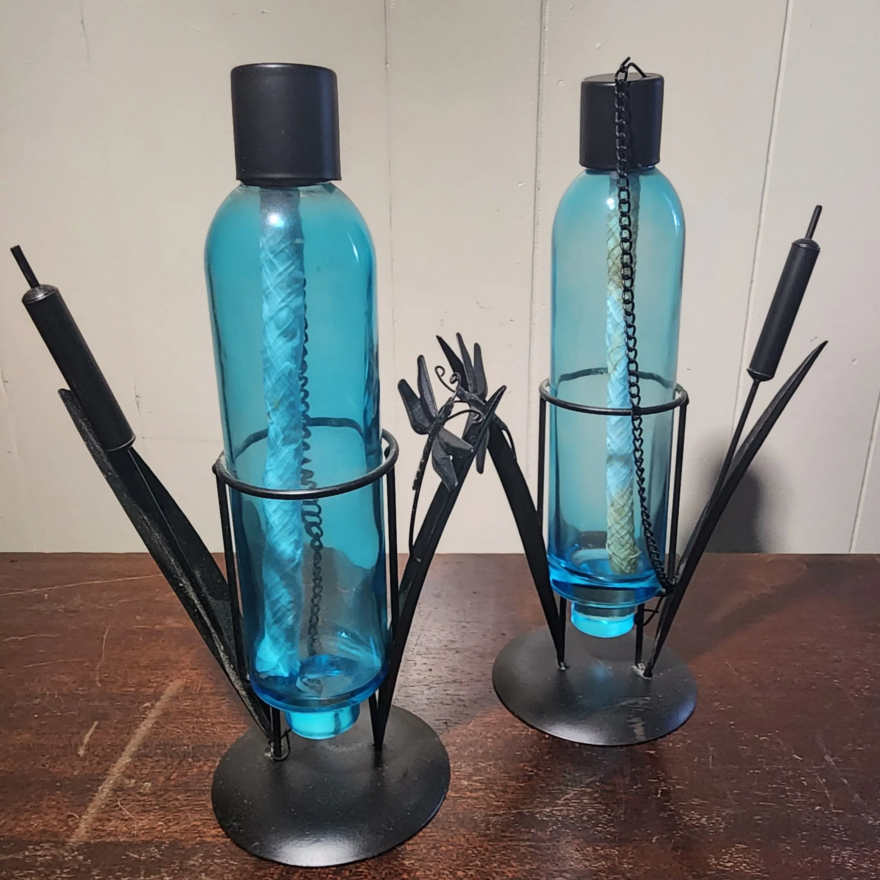 Product image for Unique Blue Glass Kerosene Lamps Set of 2.