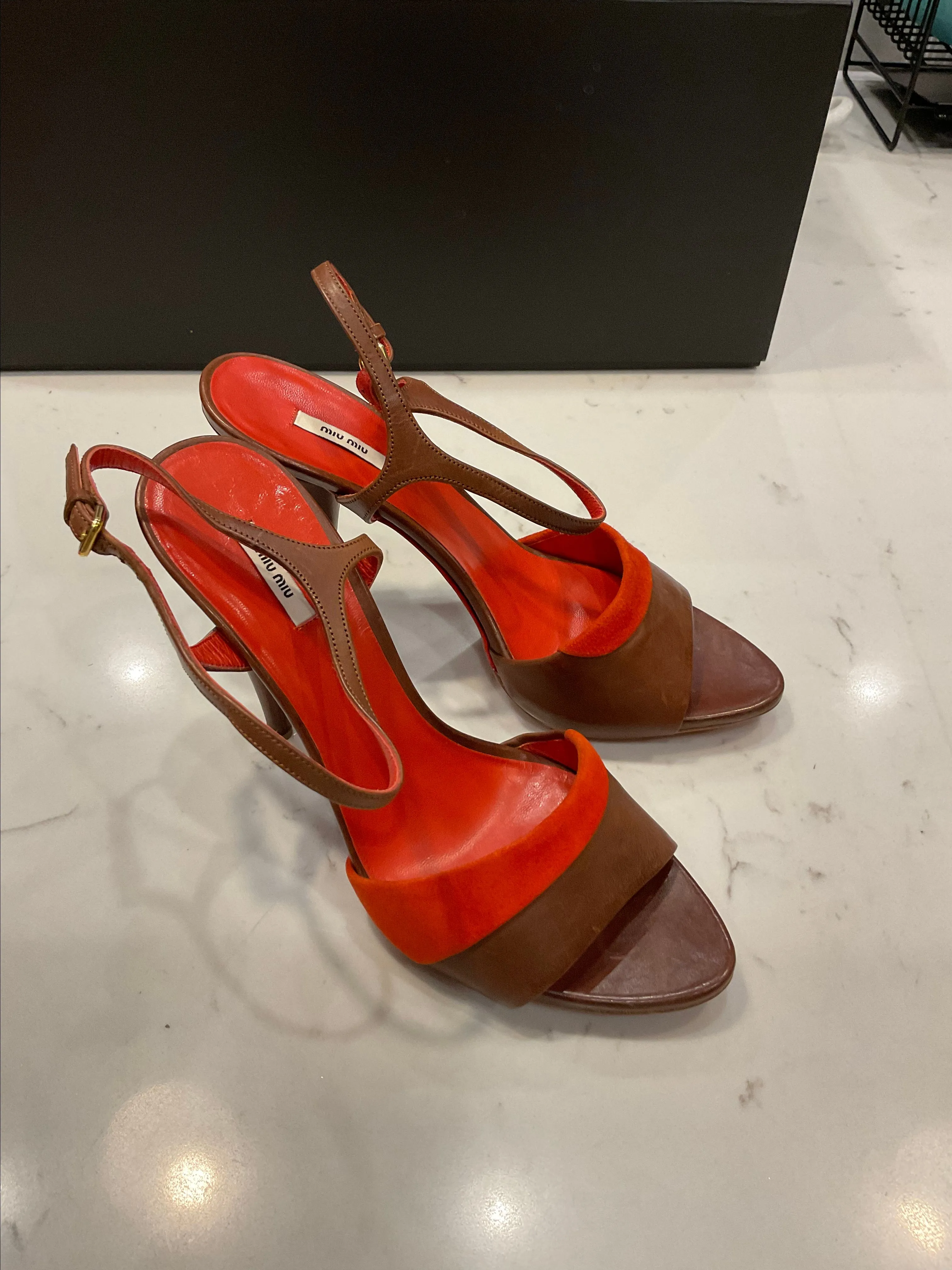 Product image for MIU MIU - Brown Leather/Red Suede Pump  Size: 37.5