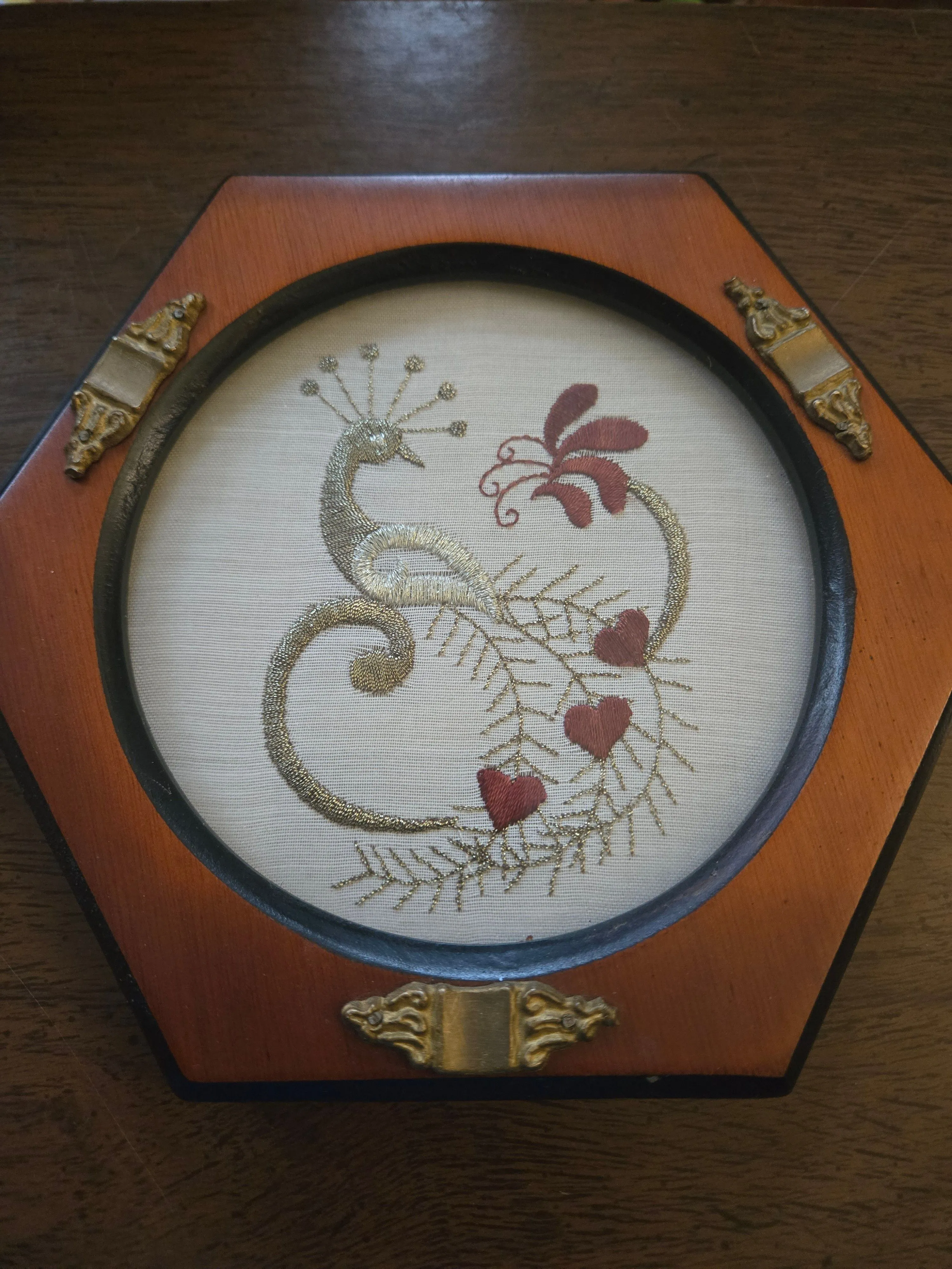 Product image for vintage embroidered peacock in frame