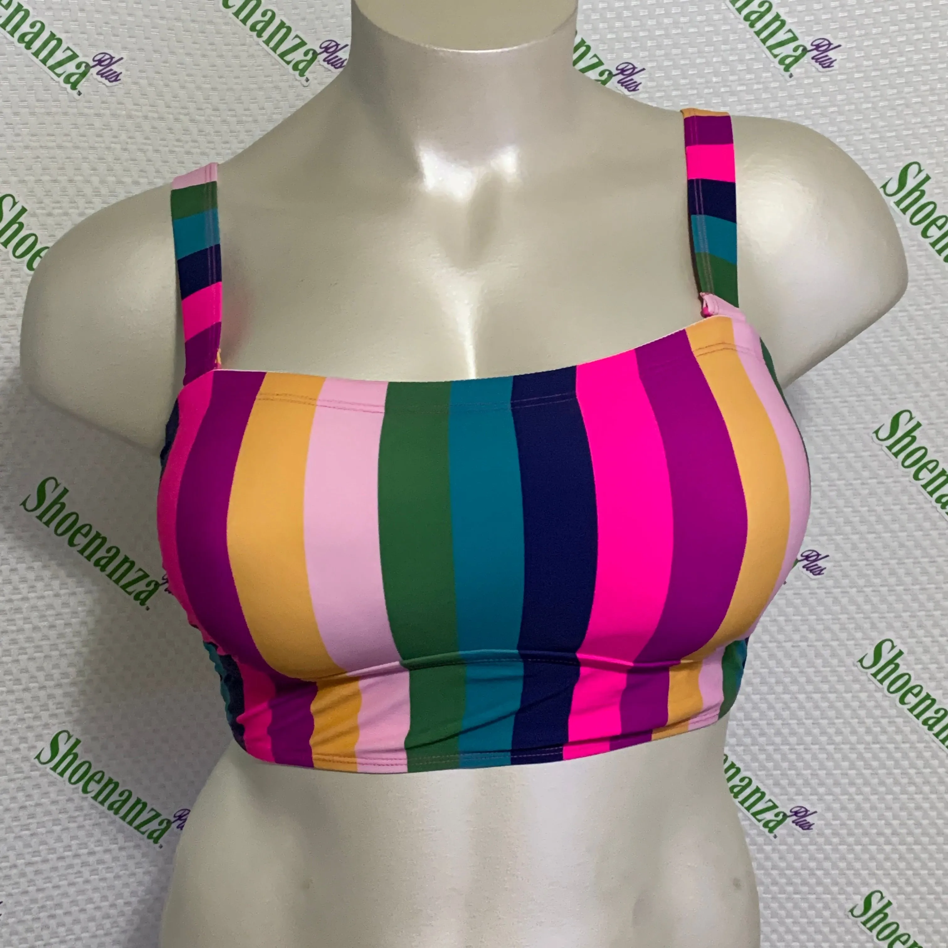 Product image for Torrid Swimsuit Swim Top Wireless Bikini Bandeau Striped Rainbow Plus 1 14 16