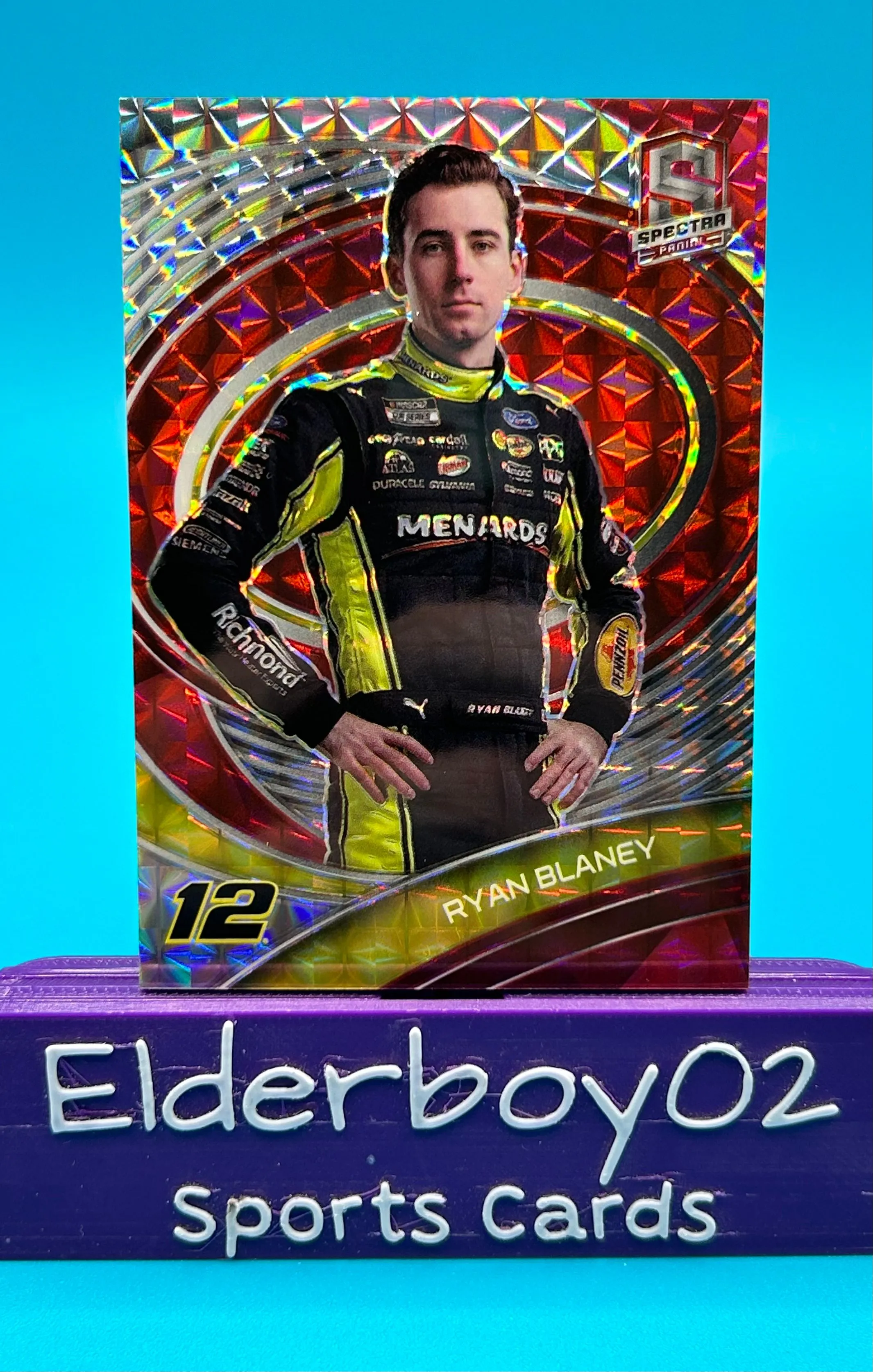 Product image for Ryan Blaney 19/49 Spectra Interstellar Red Prizm 2022 Panini Chronicles Racing Nascar